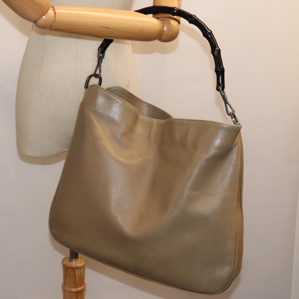GUCCI Bamboo Hand Bag Leather Beige ep4133