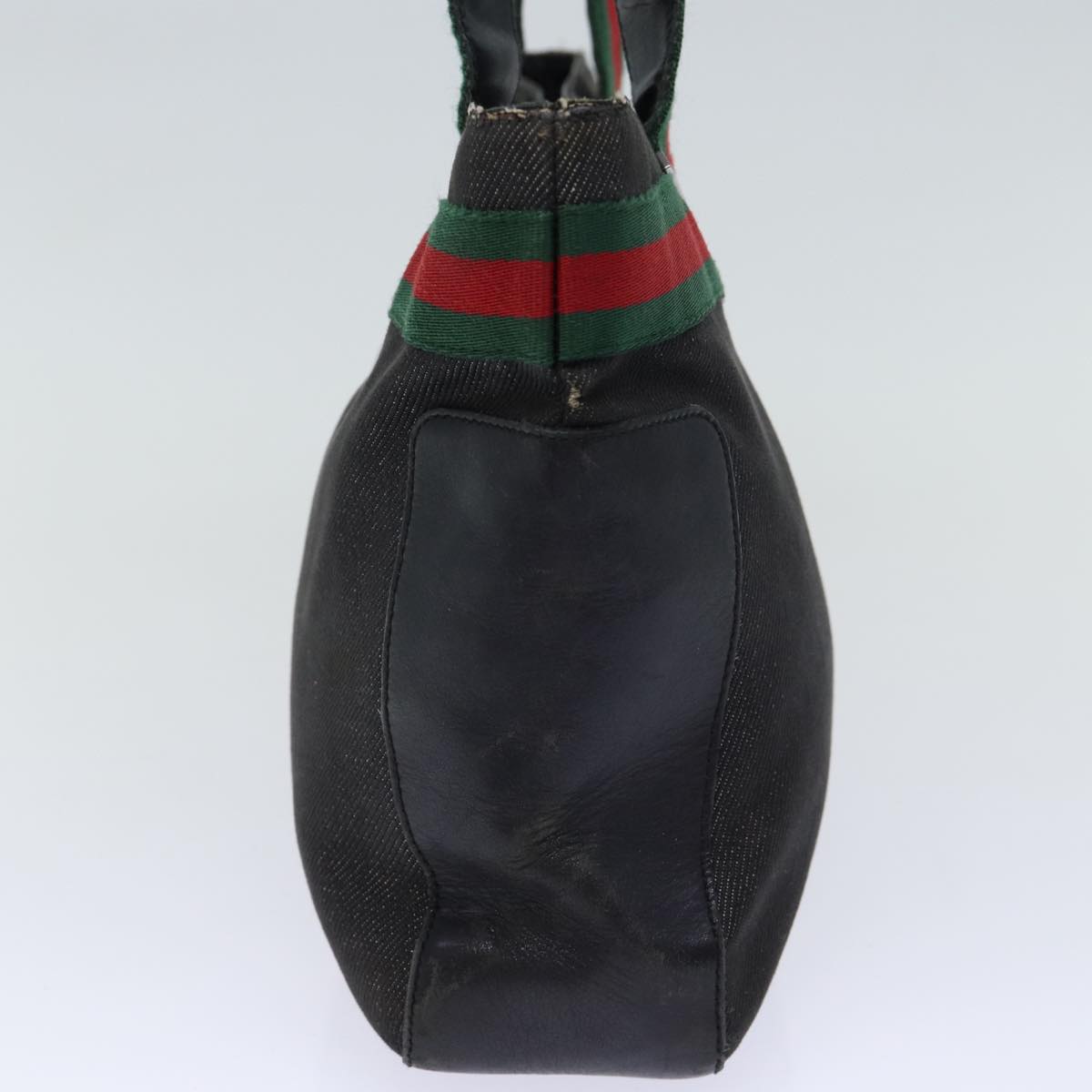GUCCI Web Sherry Line Tote Bag Denim Black Red Green 73983 ep4159