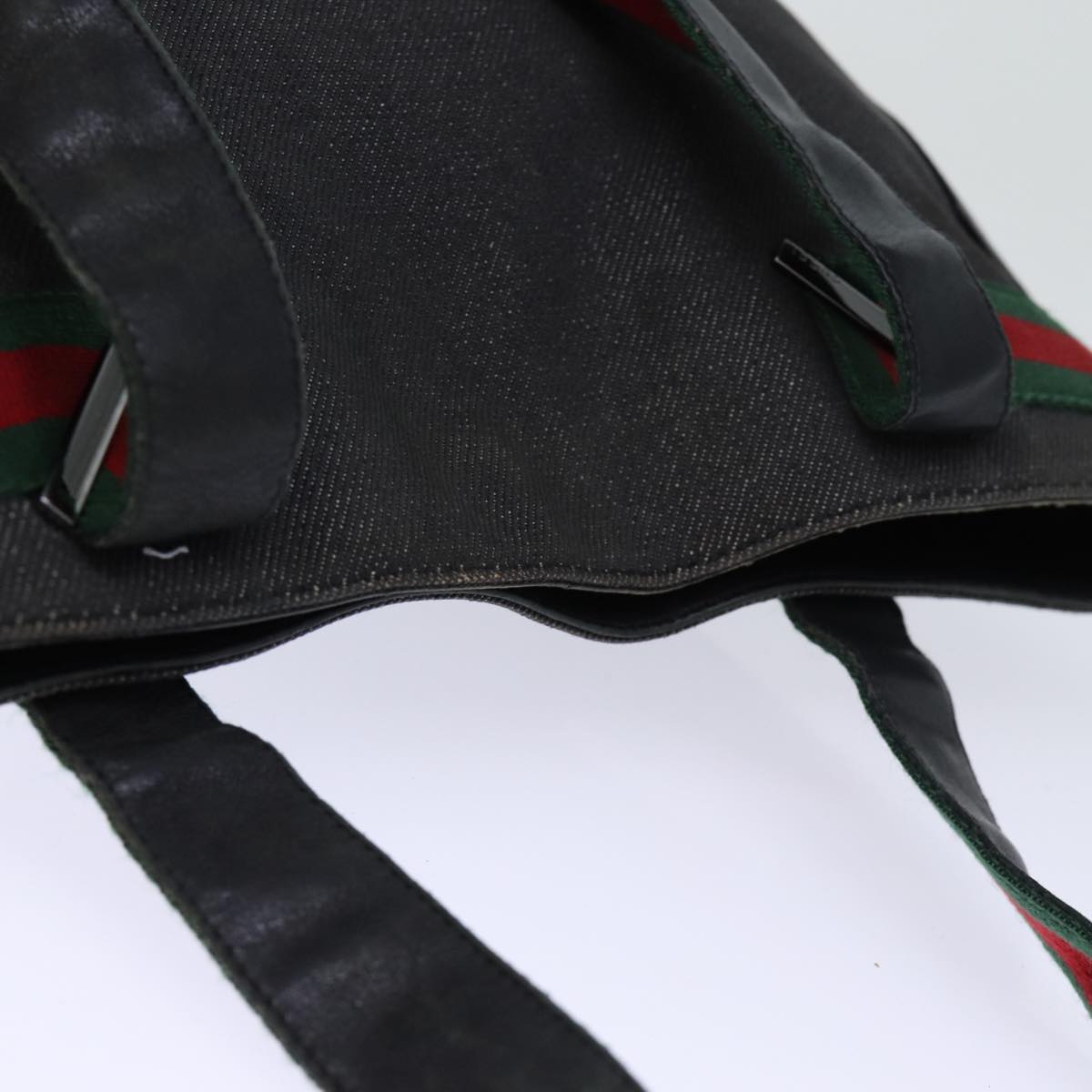 GUCCI Web Sherry Line Tote Bag Denim Black Red Green 73983 ep4159