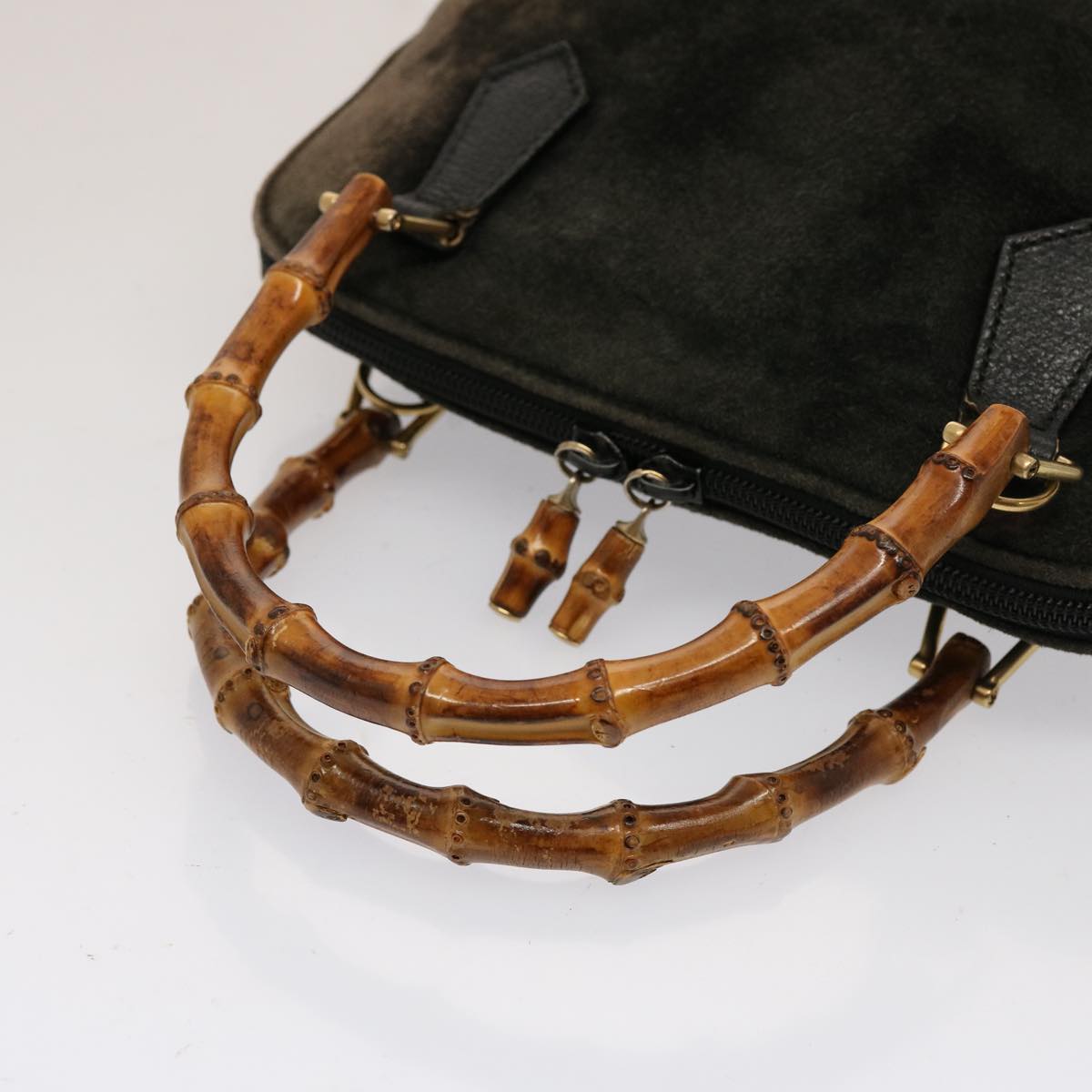 GUCCI Bamboo Hand Bag Suede Khaki 000 2865 0290 ep4189