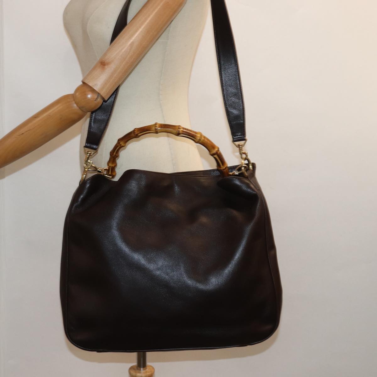 GUCCI Bamboo Hand Bag Nylon Brown 0011877 2123 ep4196
