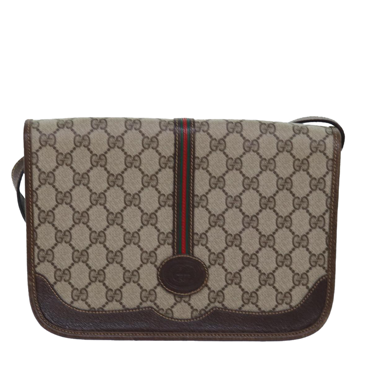 GUCCI GG Supreme Web Sherry Line Shoulder Bag PVC Leather Beige ep4229