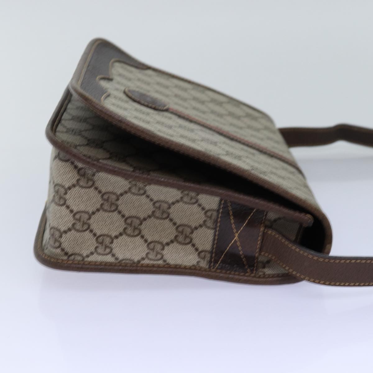 GUCCI GG Supreme Web Sherry Line Shoulder Bag PVC Leather Beige ep4229