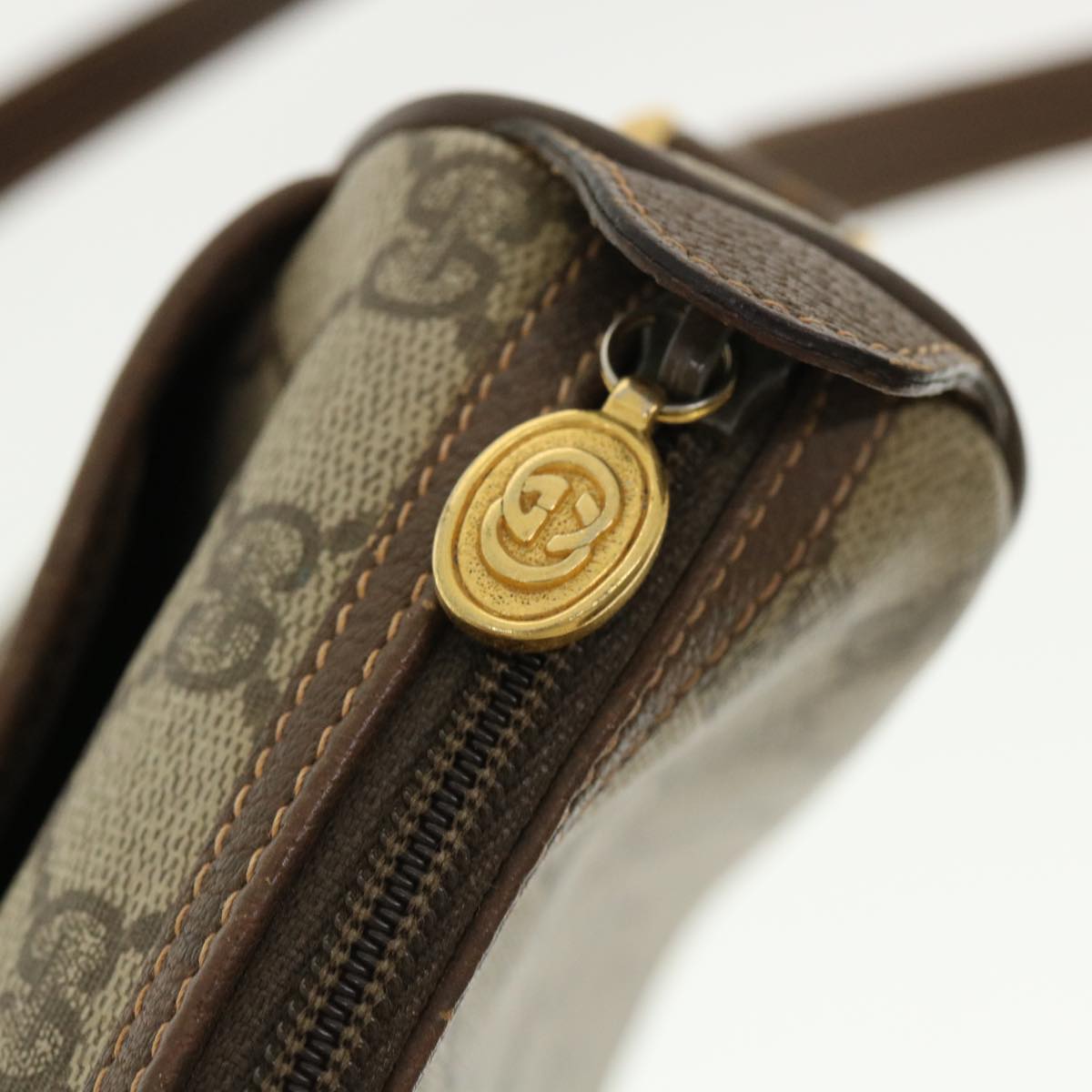 GUCCI Web Sherry Line GG Canvas Shoulder Bag PVC Leather Beige Green ep425