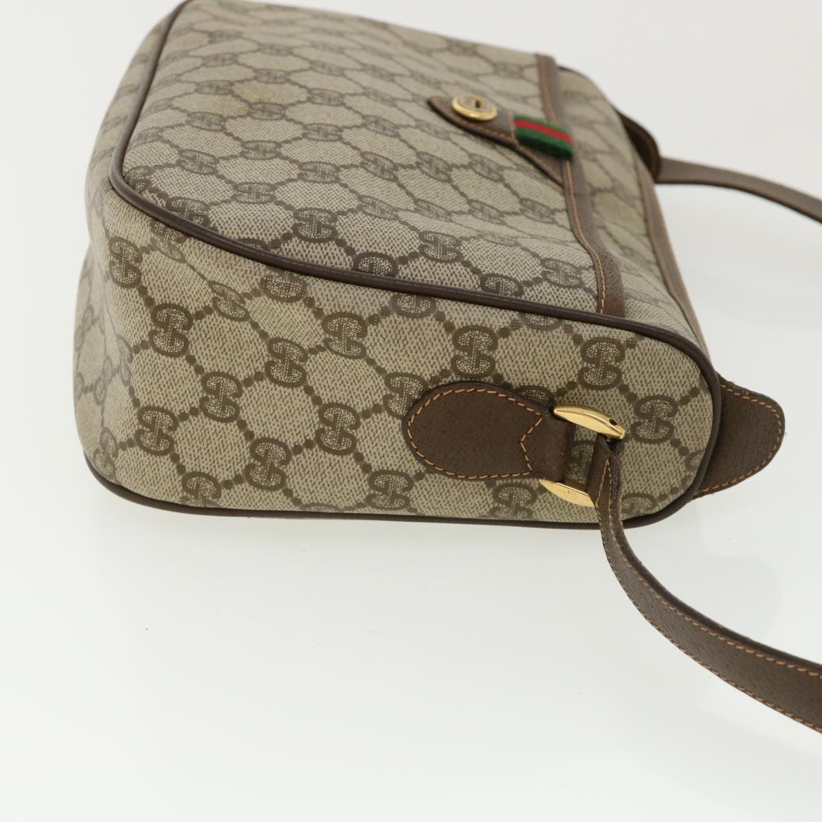 GUCCI Web Sherry Line GG Canvas Shoulder Bag PVC Leather Beige Green ep425