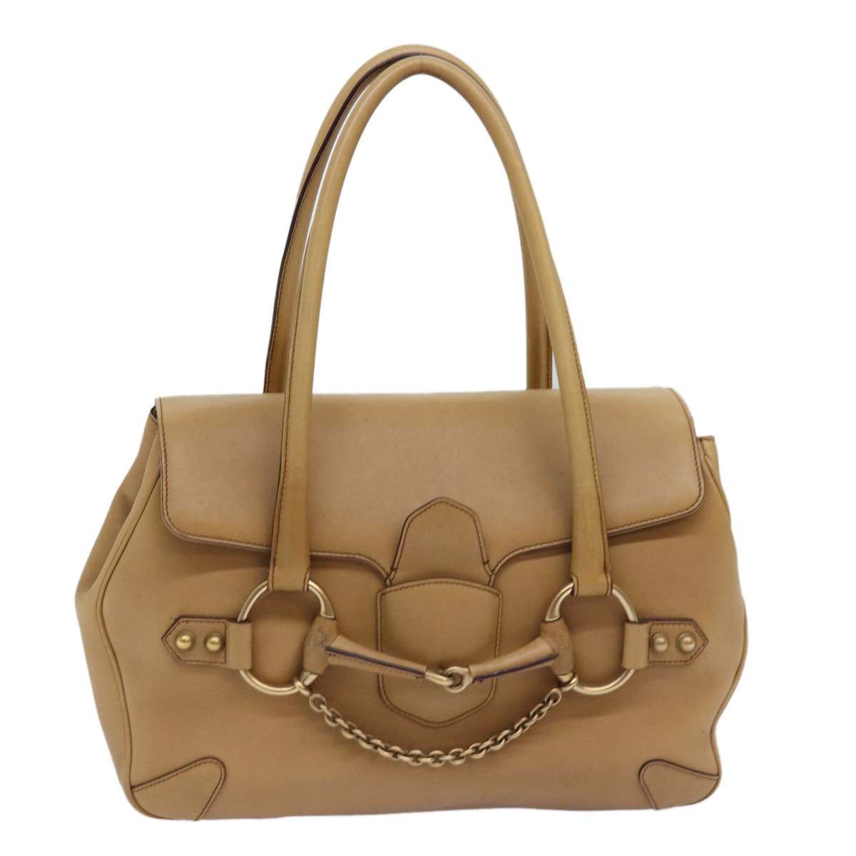 GUCCI Horsebit Shoulder Bag Leather Beige 120982 ep4250