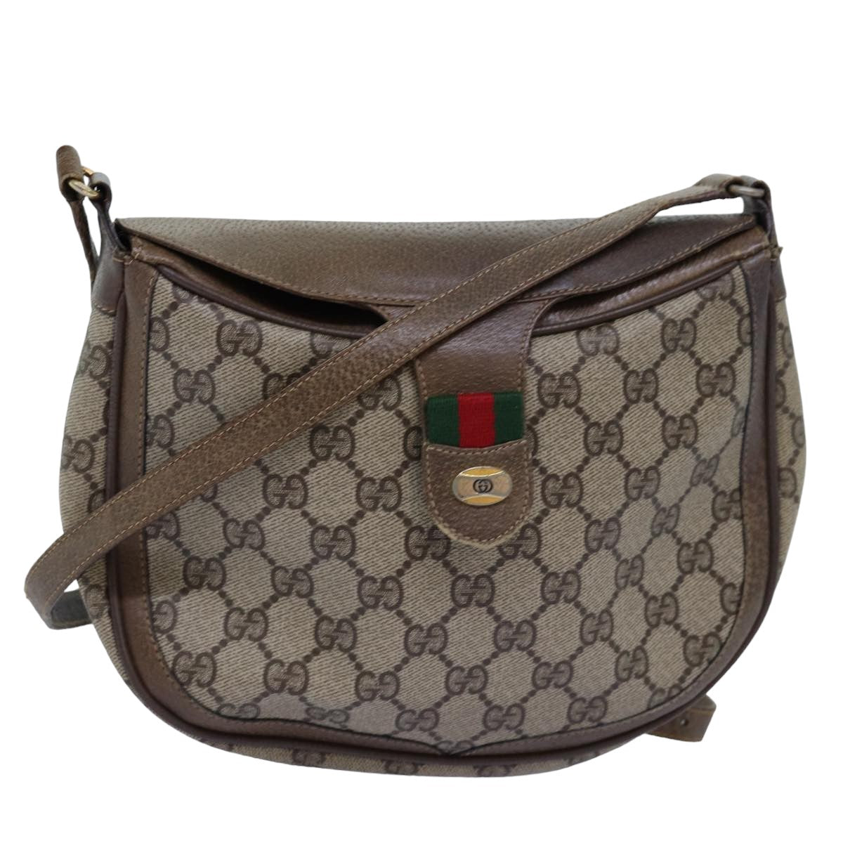 GUCCI GG Supreme Web Sherry Line Shoulder Bag PVC Leather Beige ep4259