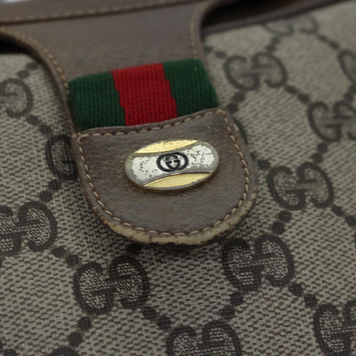 GUCCI GG Supreme Web Sherry Line Shoulder Bag PVC Leather Beige ep4259