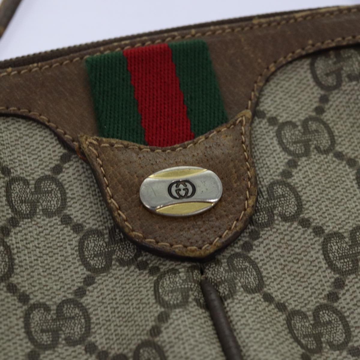 GUCCI GG Supreme Web Sherry Line Shoulder Bag PVC Leather Beige ep4265