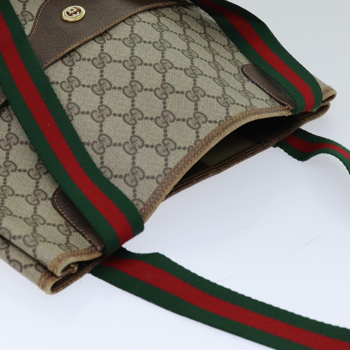 GUCCI GG Supreme Web Sherry Line Tote Bag PVC Red Beige 89 02 003 ep4284