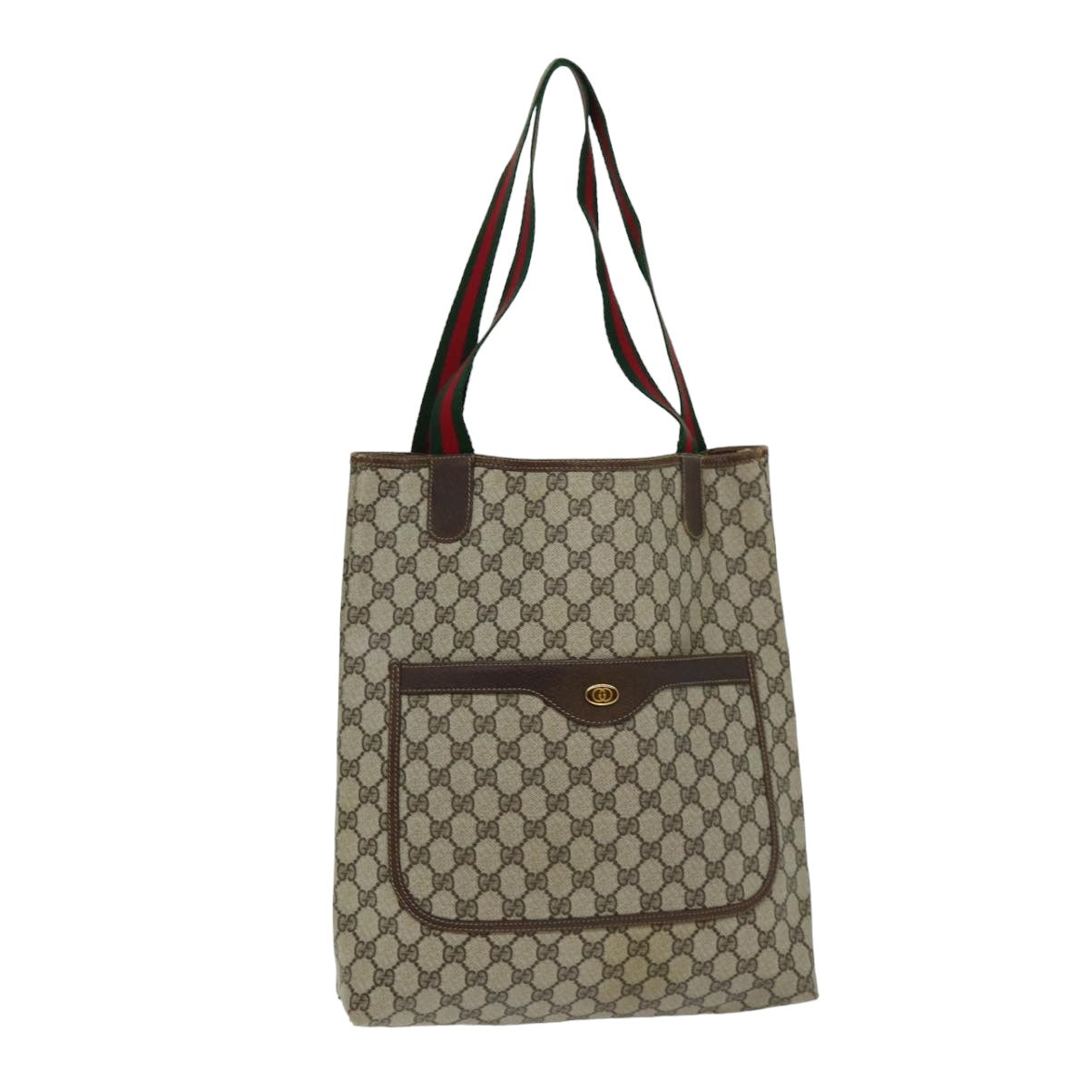 GUCCI GG Supreme Web Sherry Line Tote Bag PVC Beige Red 002 4487 39 ep4289