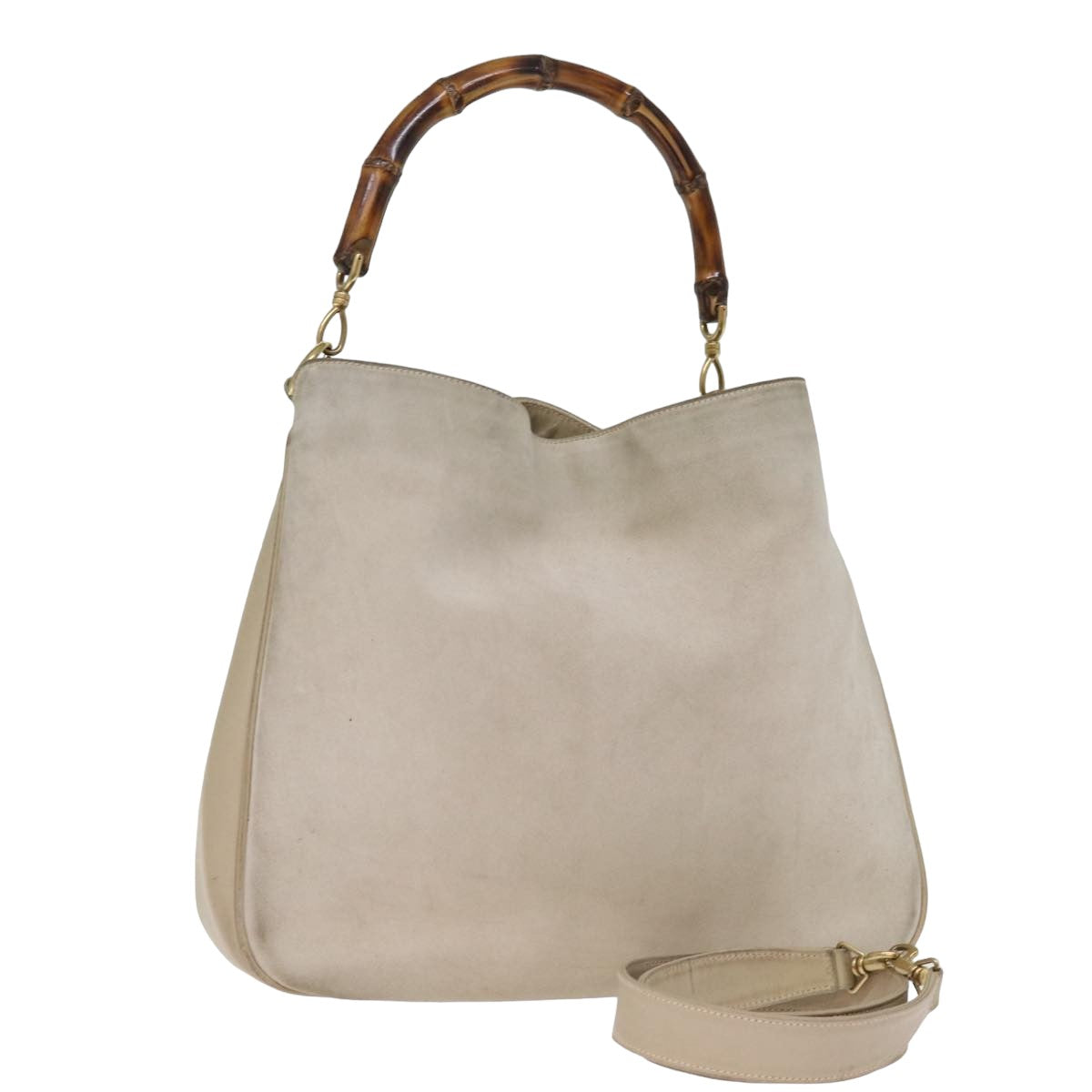 GUCCI Bamboo Hand Bag Suede 2way Beige 001 1014 1577 ep4292