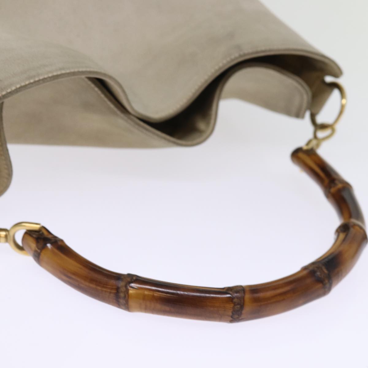 GUCCI Bamboo Hand Bag Suede 2way Beige 001 1014 1577 ep4292