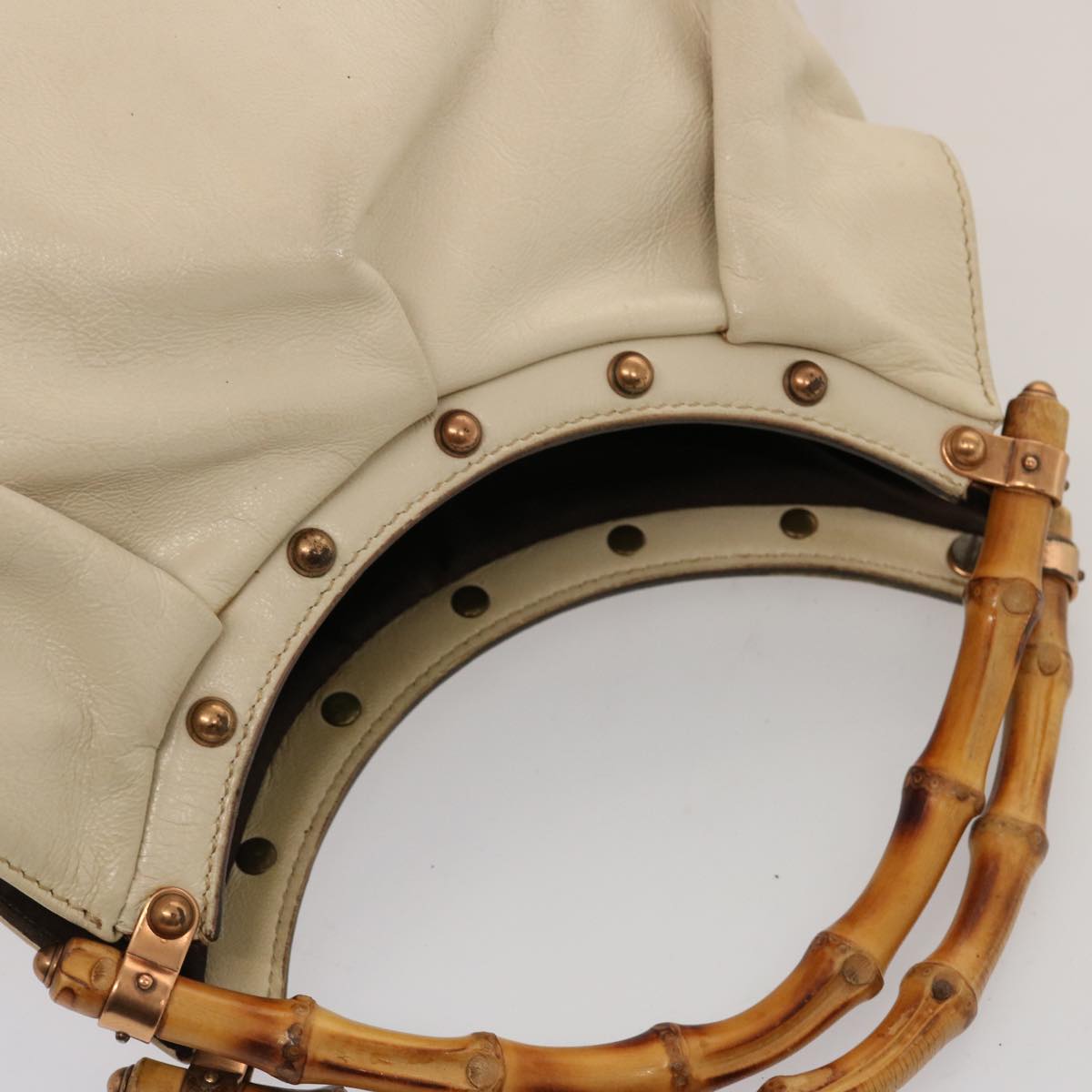 GUCCI Bamboo Hand Bag Leather White 124297 ep4314