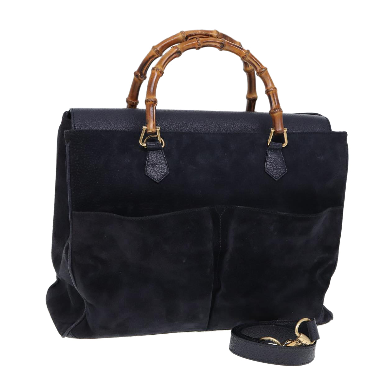 GUCCI Bamboo Hand Bag Suede 2way Navy 002 2855 0322 0 ep4351