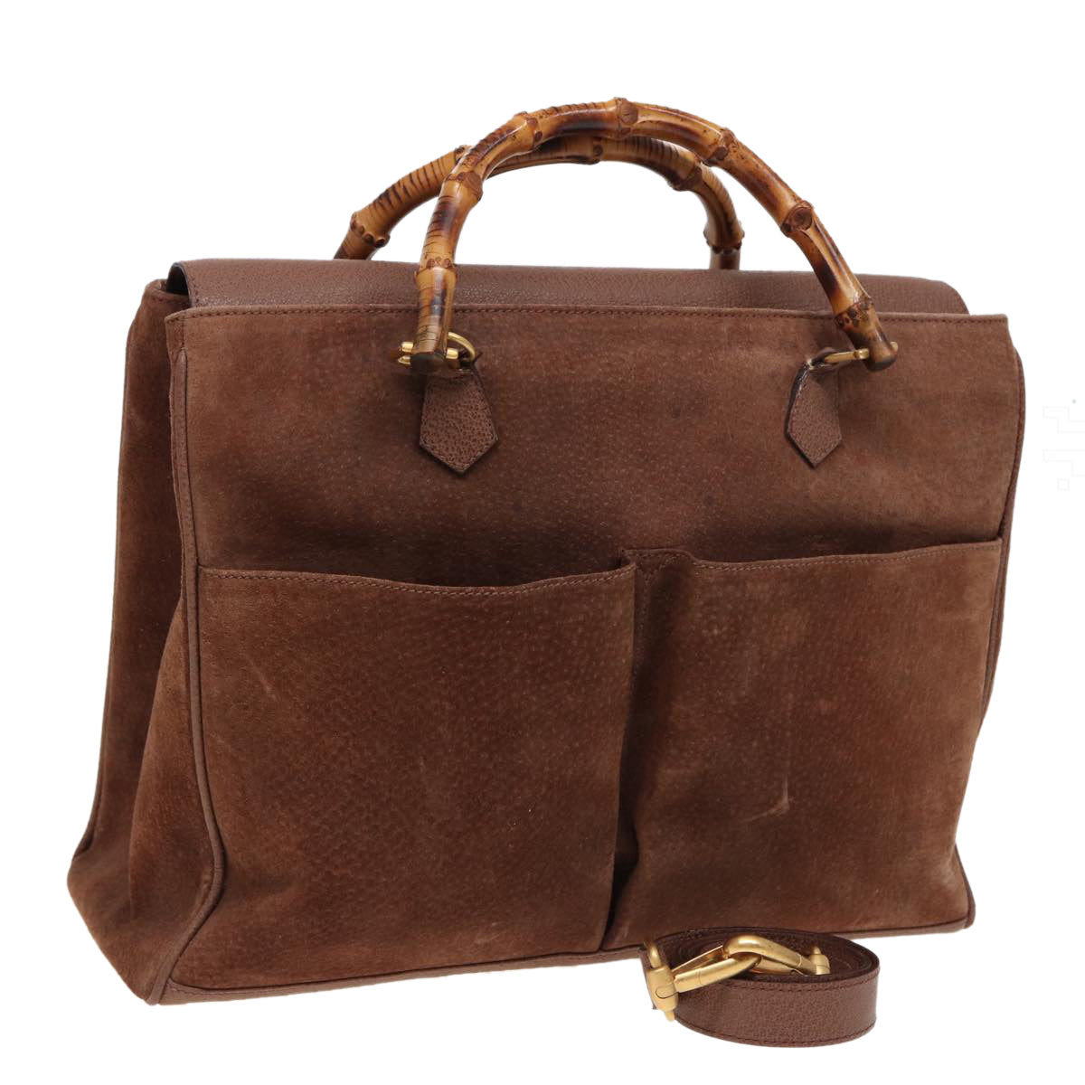 GUCCI Bamboo Hand Bag Suede Leather 2way Brown 002 2855 0322 0 ep4371