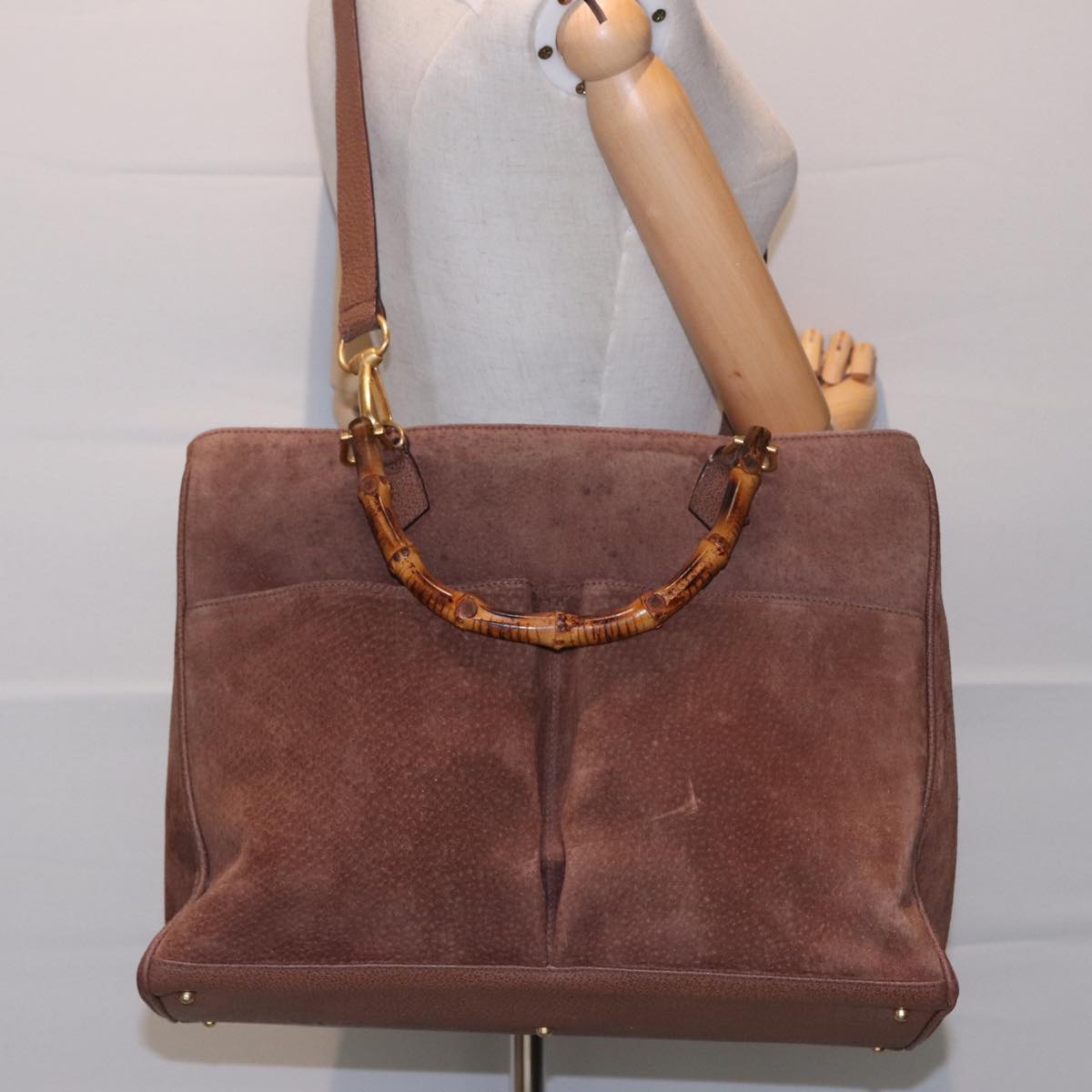 GUCCI Bamboo Hand Bag Suede Leather 2way Brown 002 2855 0322 0 ep4371