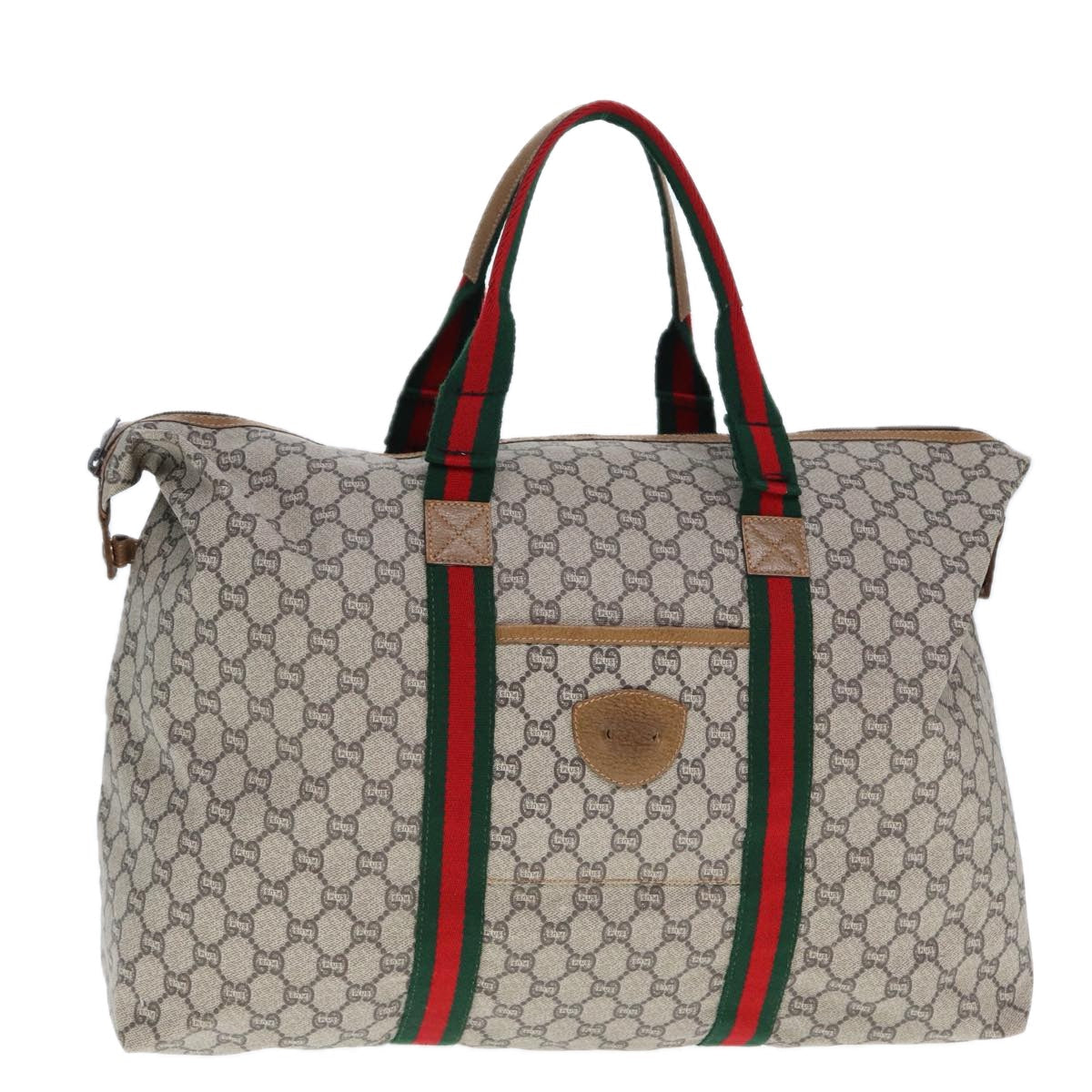 GUCCI GG Plus Supreme Web Sherry Line Tote Bag PVC Beige Red Green ep4377