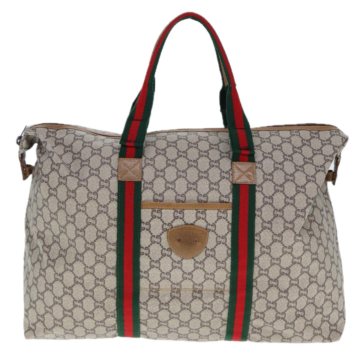 GUCCI GG Plus Supreme Web Sherry Line Tote Bag PVC Beige Red Green ep4377