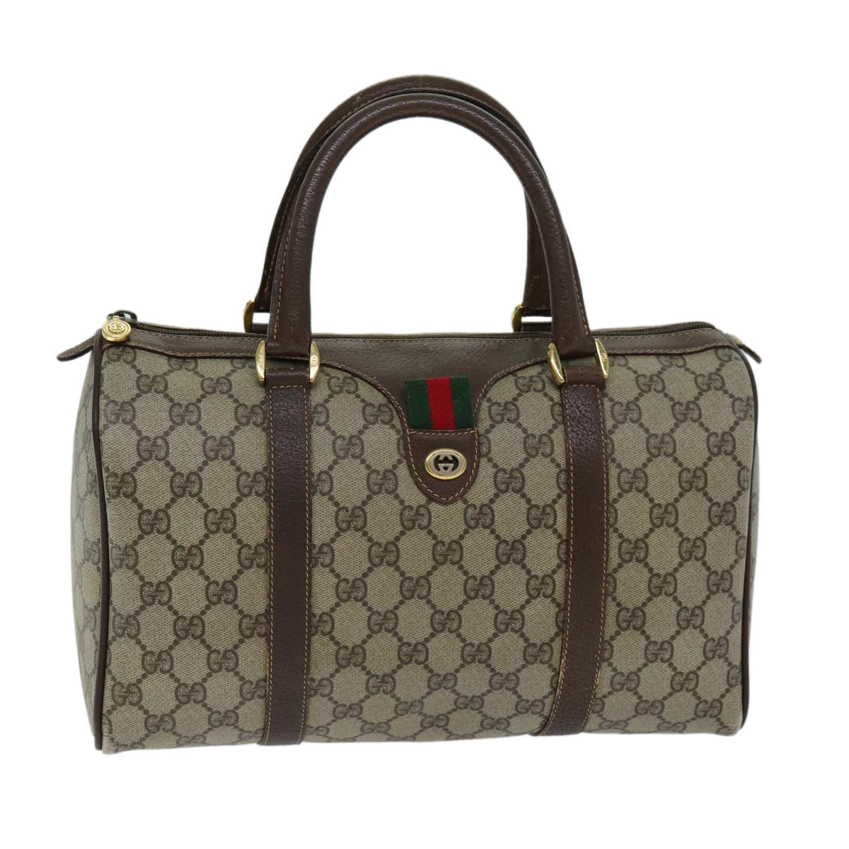 GUCCI GG Supreme Web Sherry Line Boston Bag PVC Beige Red 40 02 007 ep4397