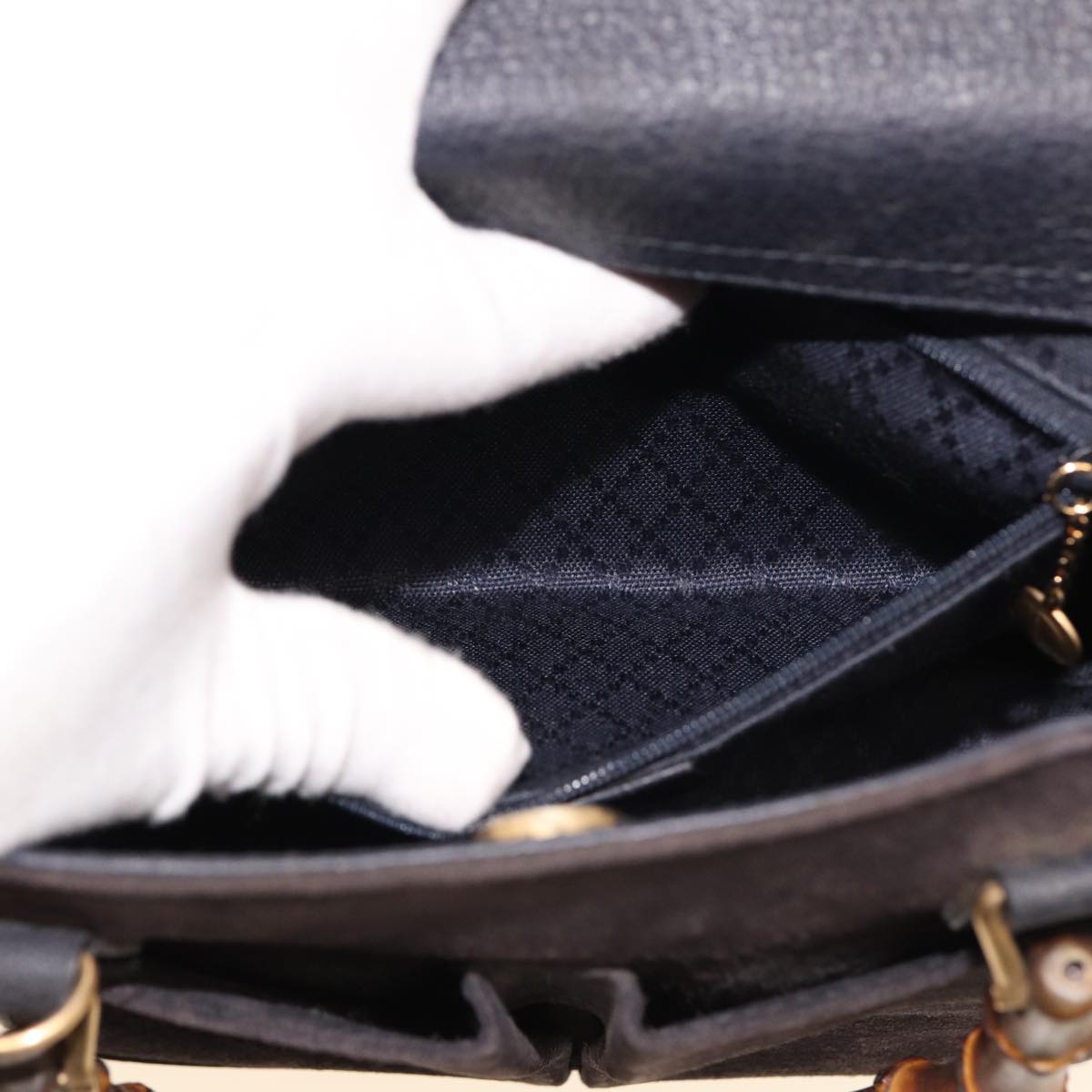 GUCCI Bamboo Hand Bag Suede 2way Navy 000 123 0316 ep4450