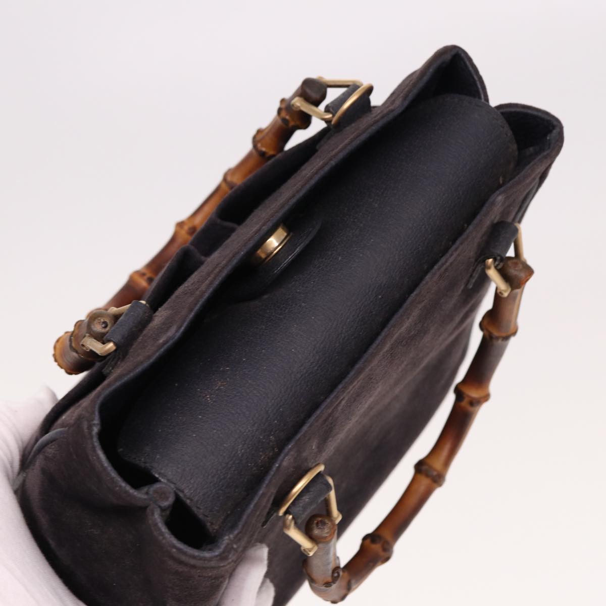 GUCCI Bamboo Hand Bag Suede 2way Navy 000 123 0316 ep4450