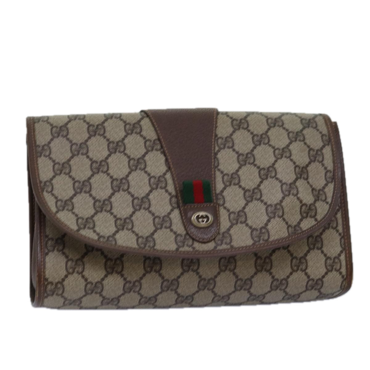 GUCCI GG Supreme Web Sherry Line Clutch Bag PVC Beige Red 156 01 030 ep4466