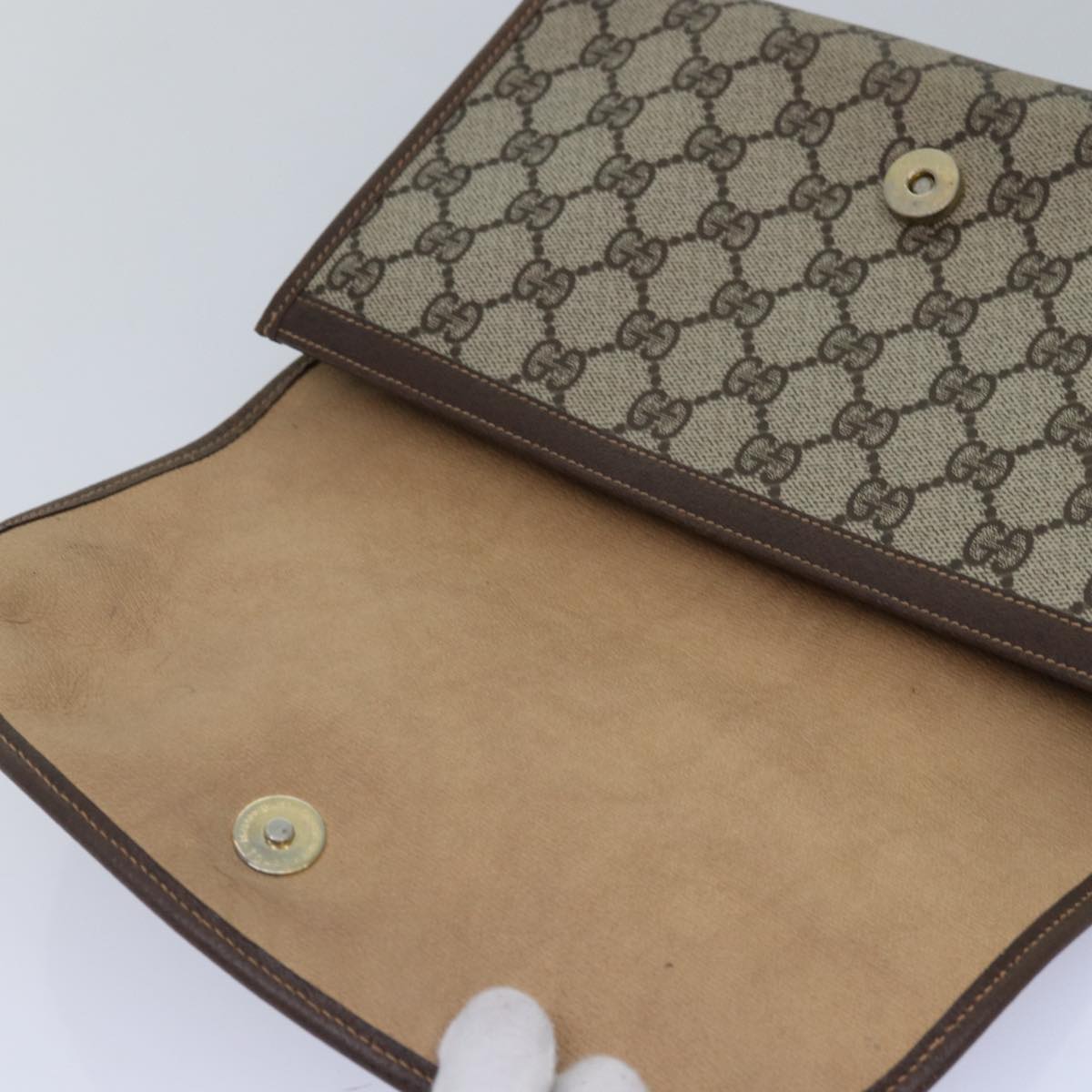 GUCCI GG Supreme Web Sherry Line Clutch Bag PVC Beige Red 156 01 030 ep4466