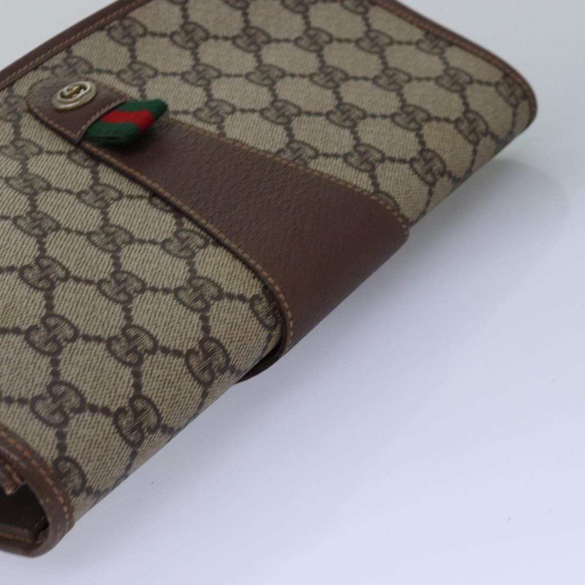GUCCI GG Supreme Web Sherry Line Clutch Bag PVC Beige Red 156 01 030 ep4466