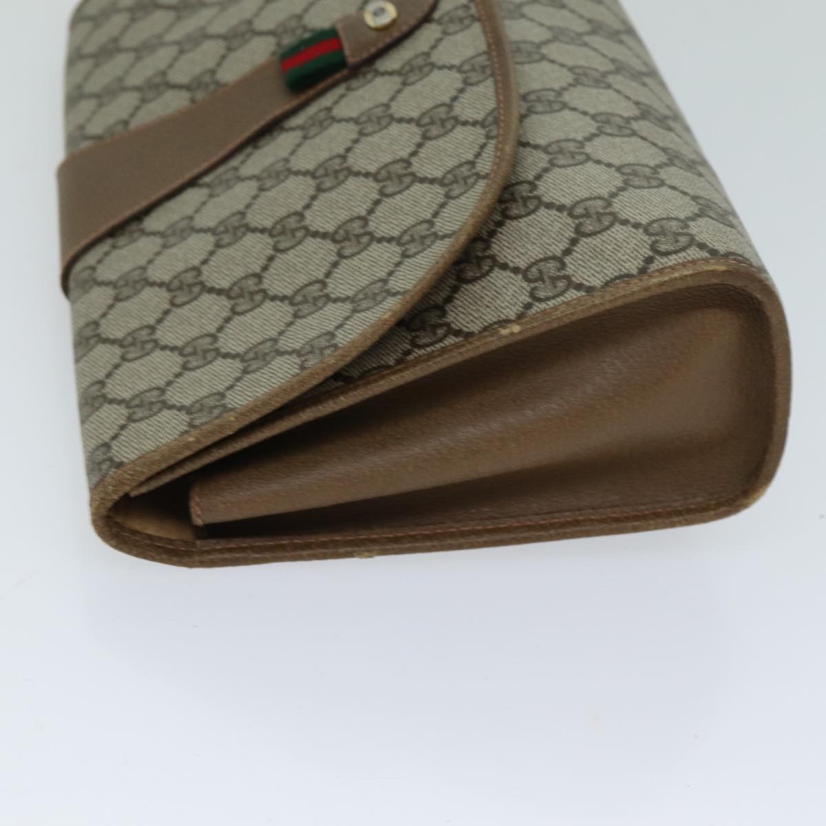 GUCCI GG Supreme Web Sherry Line Clutch Bag PVC Leather Beige ep4493