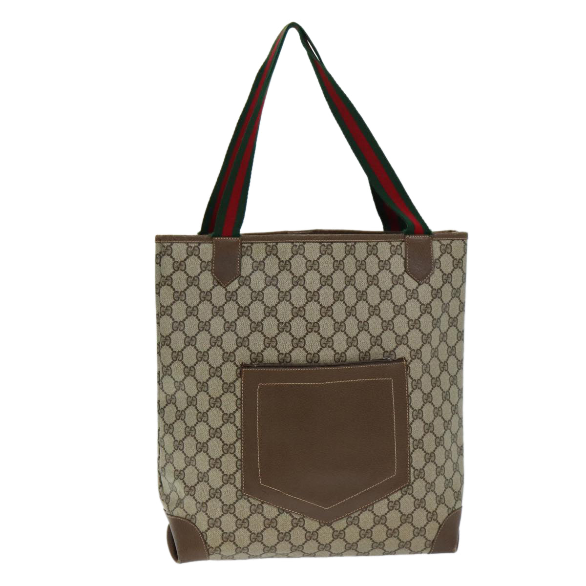 GUCCI GG Supreme Web Sherry Line Tote Bag PVC Beige Red 002 904 0222 ep4497