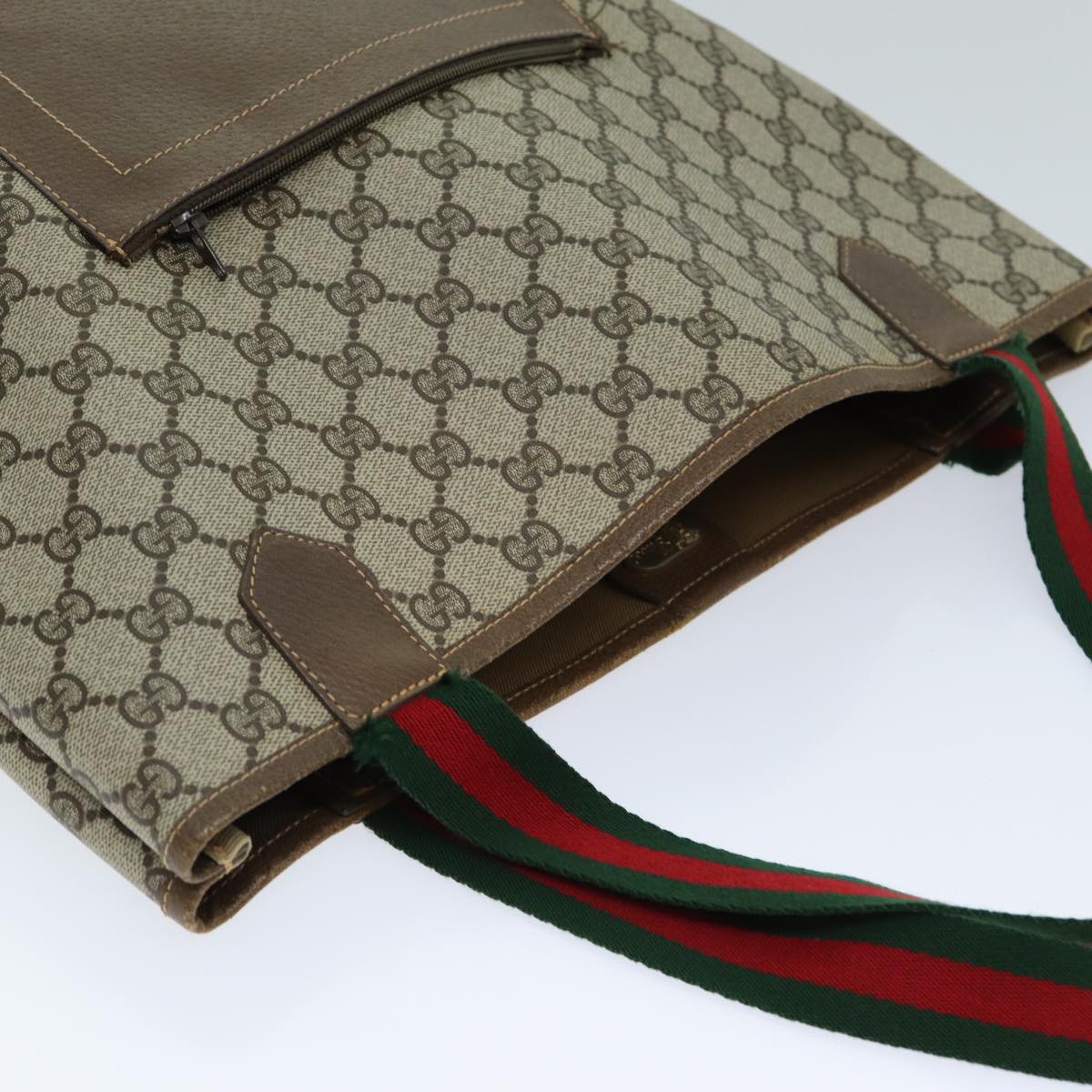 GUCCI GG Supreme Web Sherry Line Tote Bag PVC Beige Red 002 904 0222 ep4497