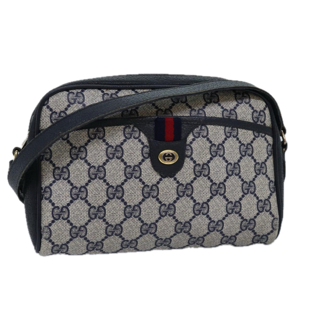GUCCI GG Supreme Sherry Line Shoulder Bag PVC Navy Red 116 02 089 ep4504