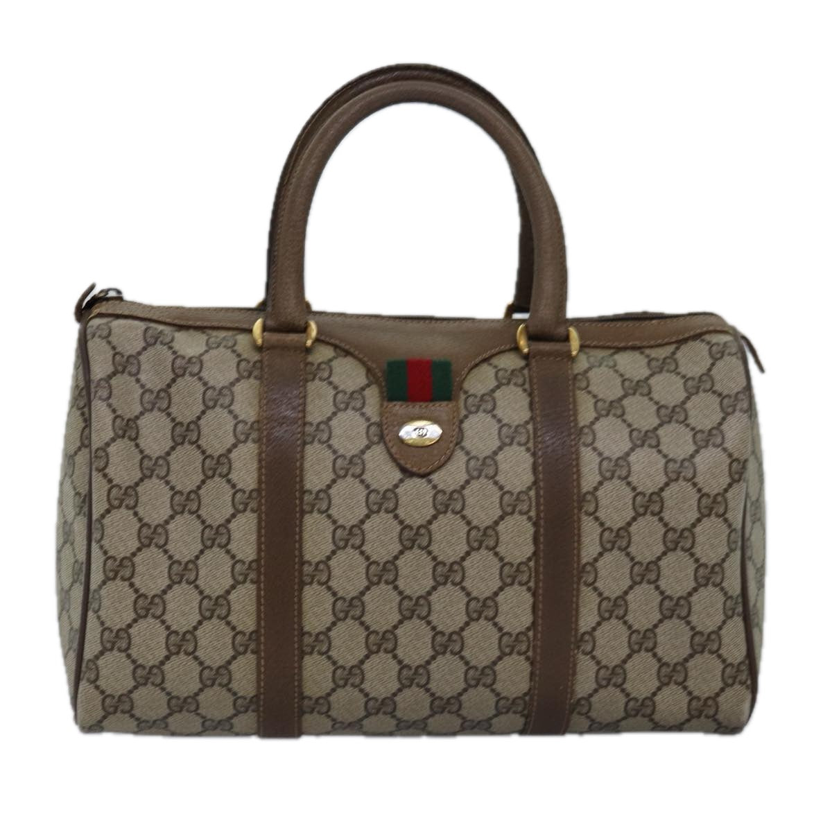 GUCCI GG Supreme Web Sherry Line Boston Bag PVC Beige Red 58 02 007 ep4540