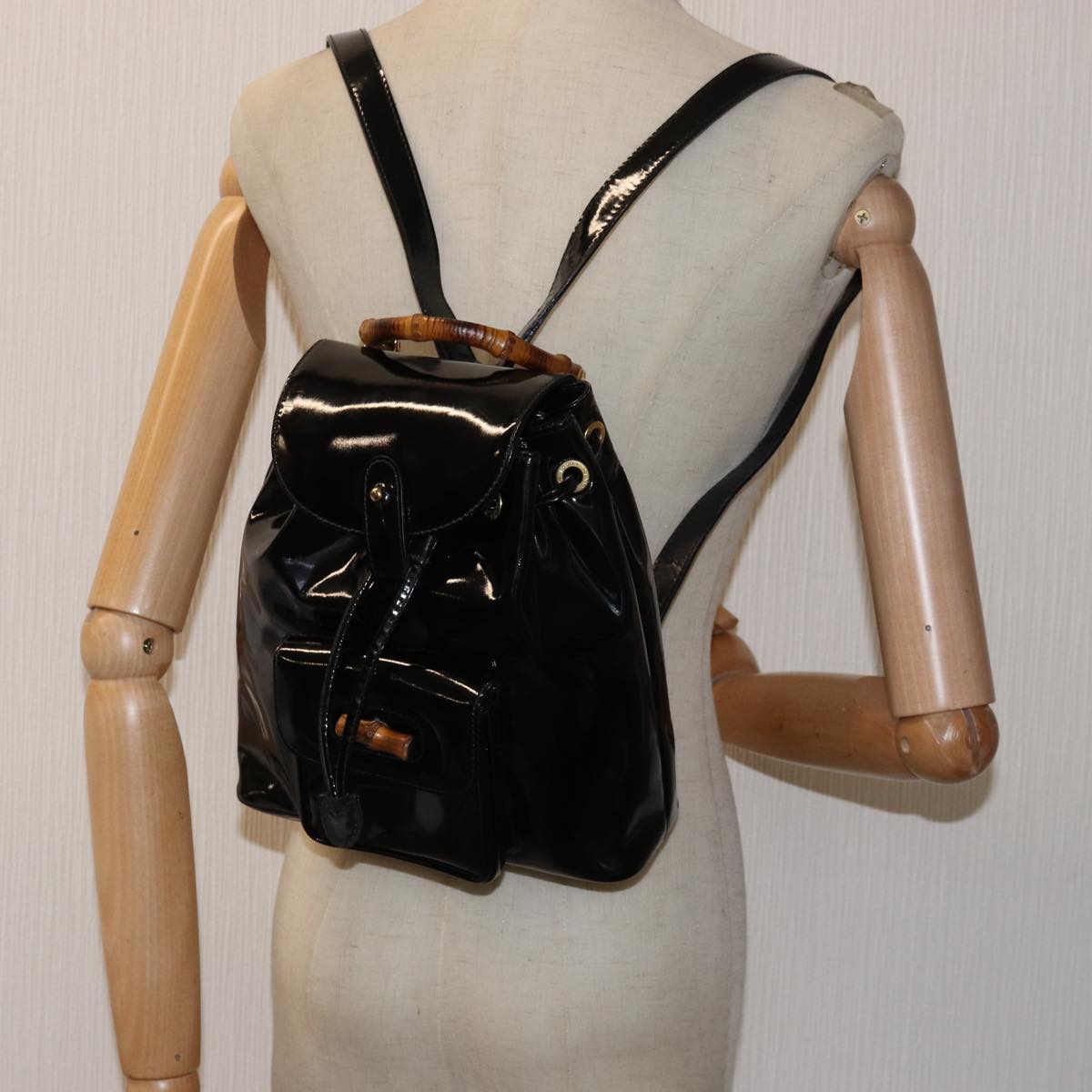 GUCCI Bamboo Backpack Patent leather Black 003 2058 0030 ep4556
