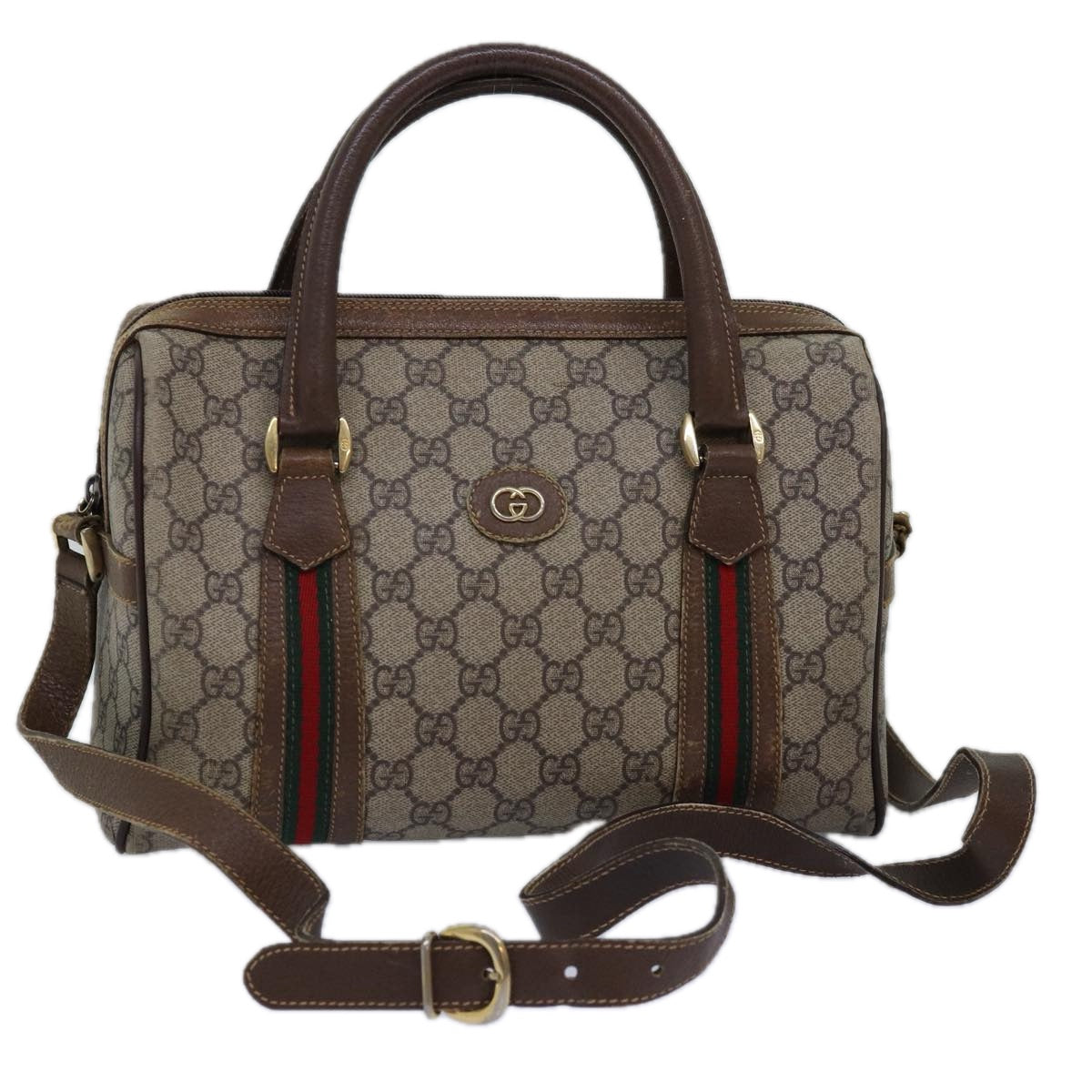 GUCCI GG Supreme Web Sherry Line Boston Bag PVC Beige 002 115 6697 ep4571
