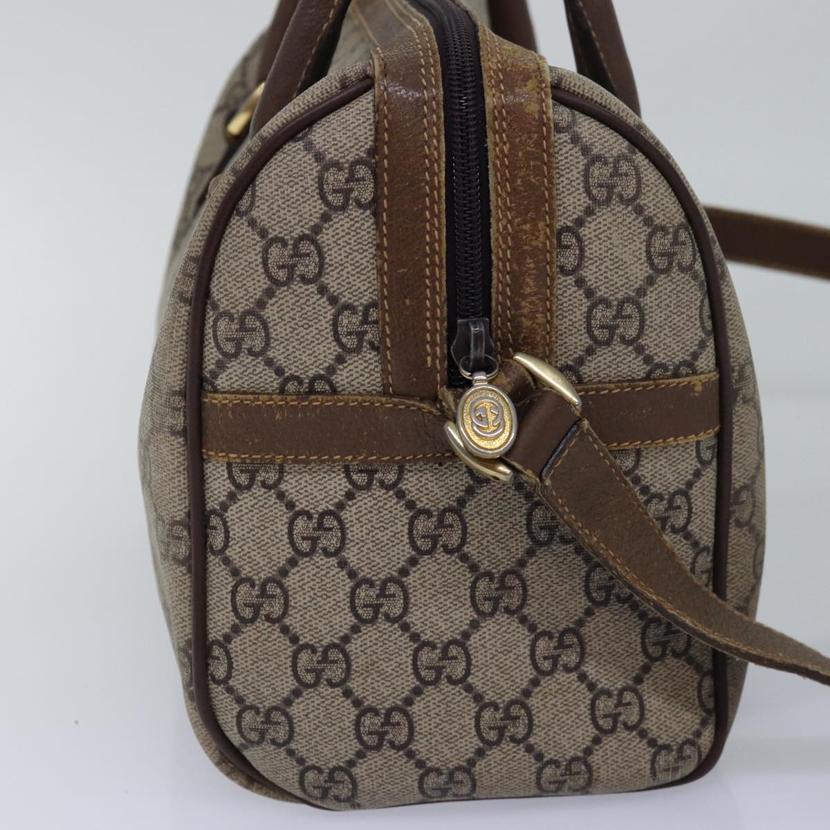 GUCCI GG Supreme Web Sherry Line Boston Bag PVC Beige 002 115 6697 ep4571