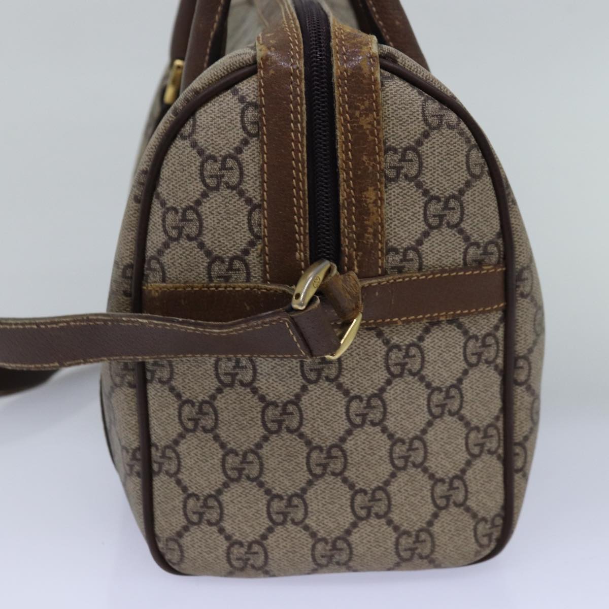 GUCCI GG Supreme Web Sherry Line Boston Bag PVC Beige 002 115 6697 ep4571