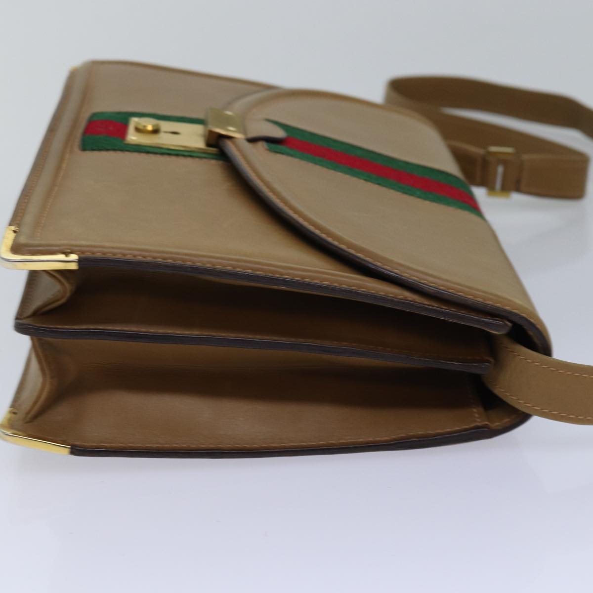GUCCI Web Sherry Line Shoulder Bag Leather Beige ep4582