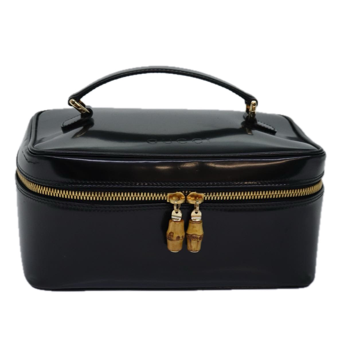 GUCCI Bamboo Vanity Cosmetic Pouch Patent Black 032 1956 0150 ep4599
