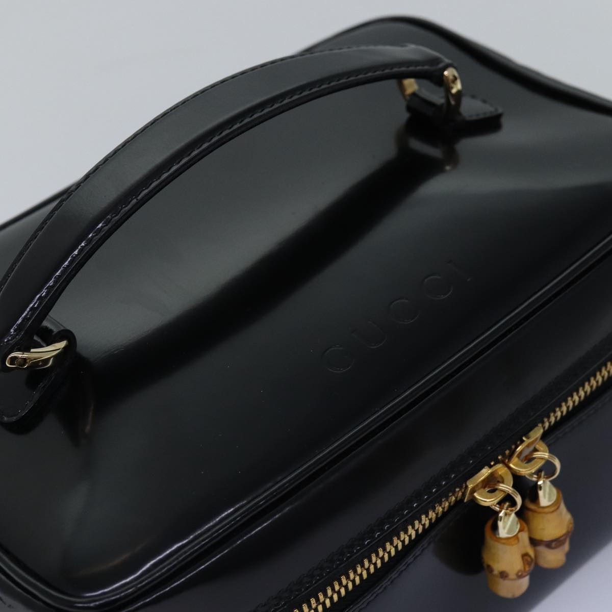 GUCCI Bamboo Vanity Cosmetic Pouch Patent Black 032 1956 0150 ep4599