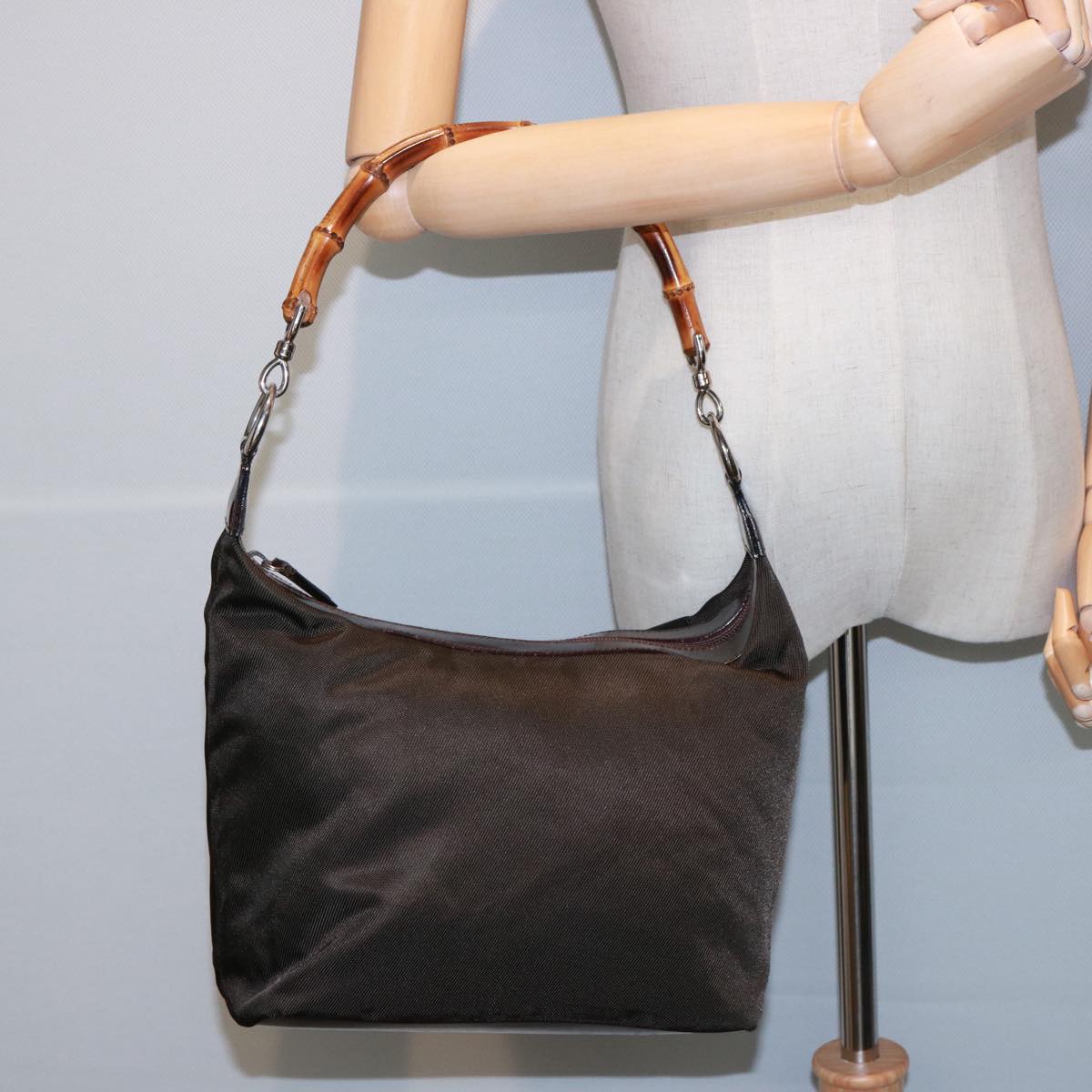 GUCCI Bamboo Shoulder Bag Nylon Brown 000 1956 0531 ep4606