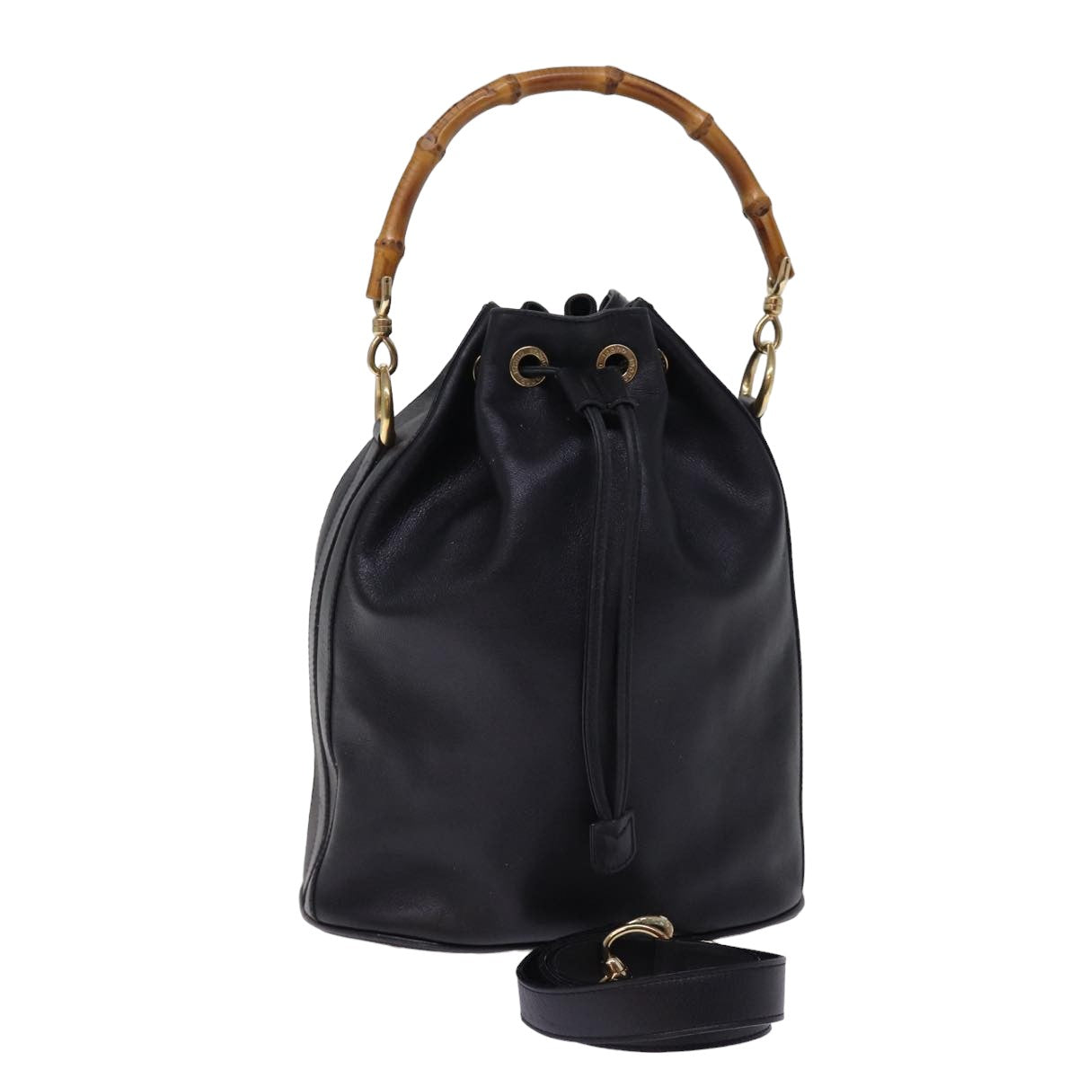 GUCCI Bamboo Hand Bag Leather 2way Black 001 2684 1657 ep4610