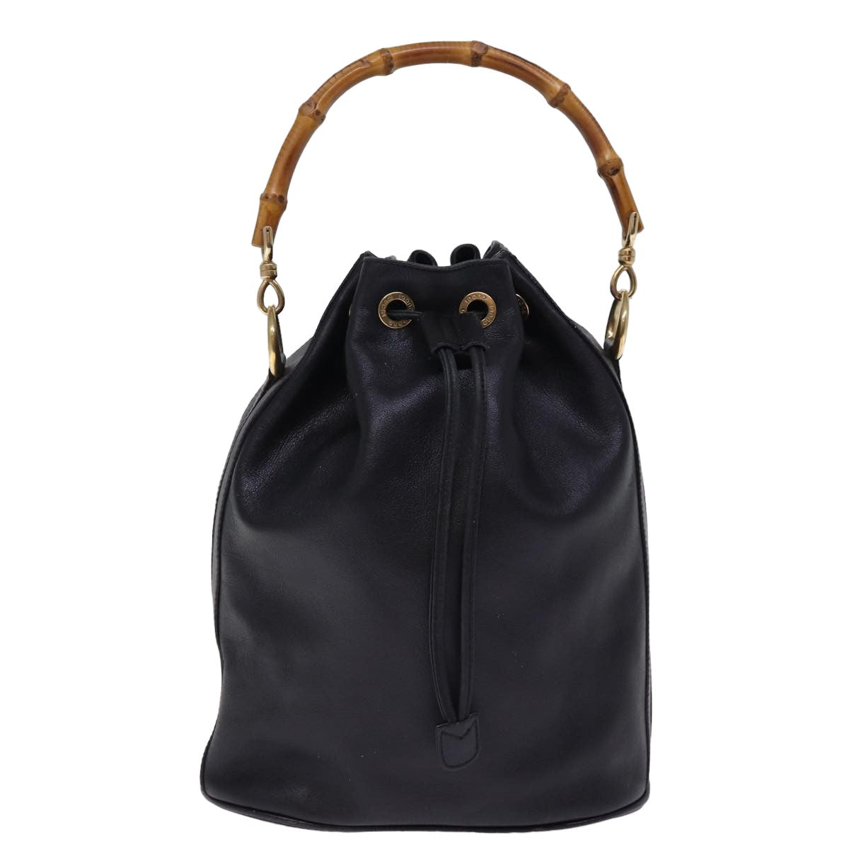 GUCCI Bamboo Hand Bag Leather 2way Black 001 2684 1657 ep4610