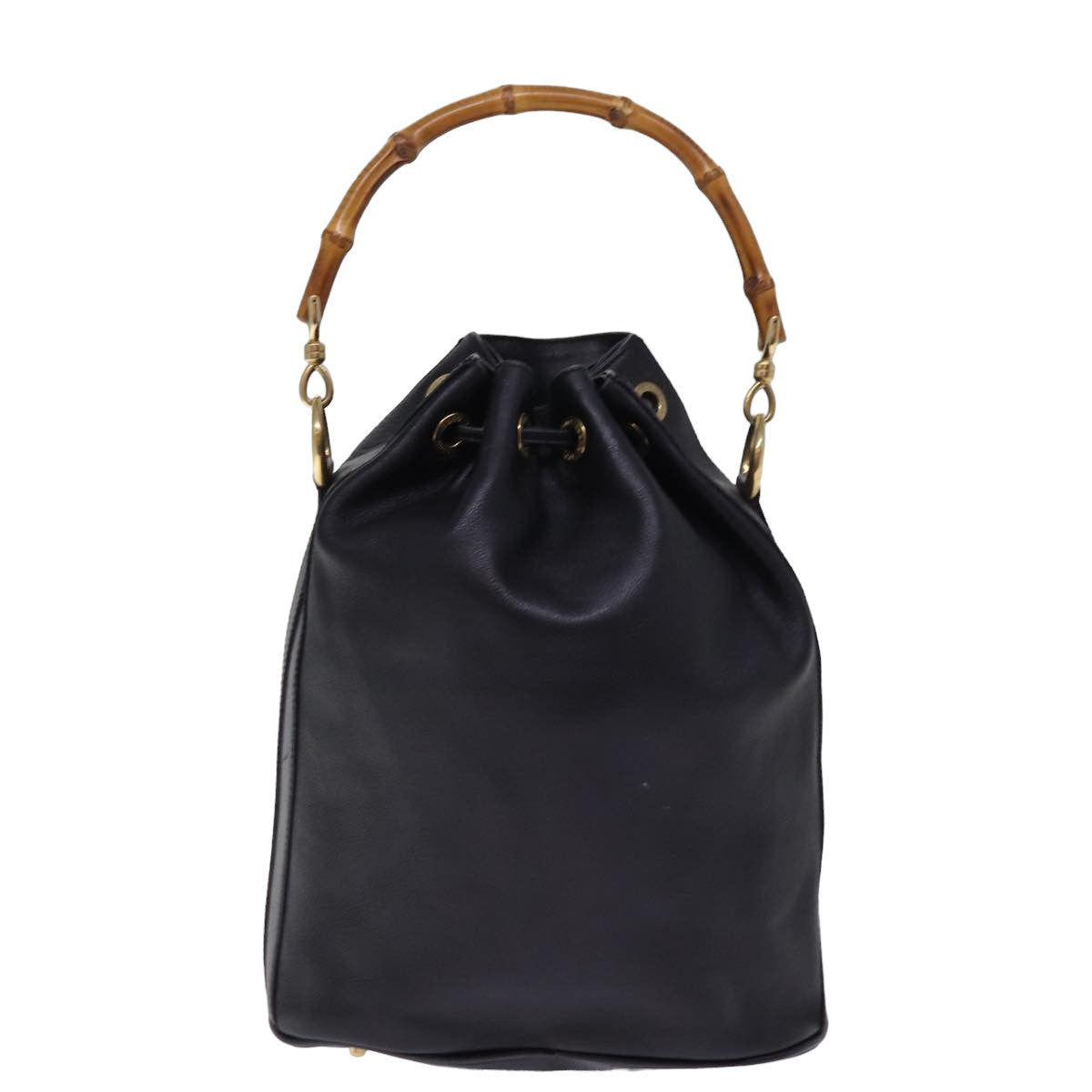 GUCCI Bamboo Hand Bag Leather 2way Black 001 2684 1657 ep4610