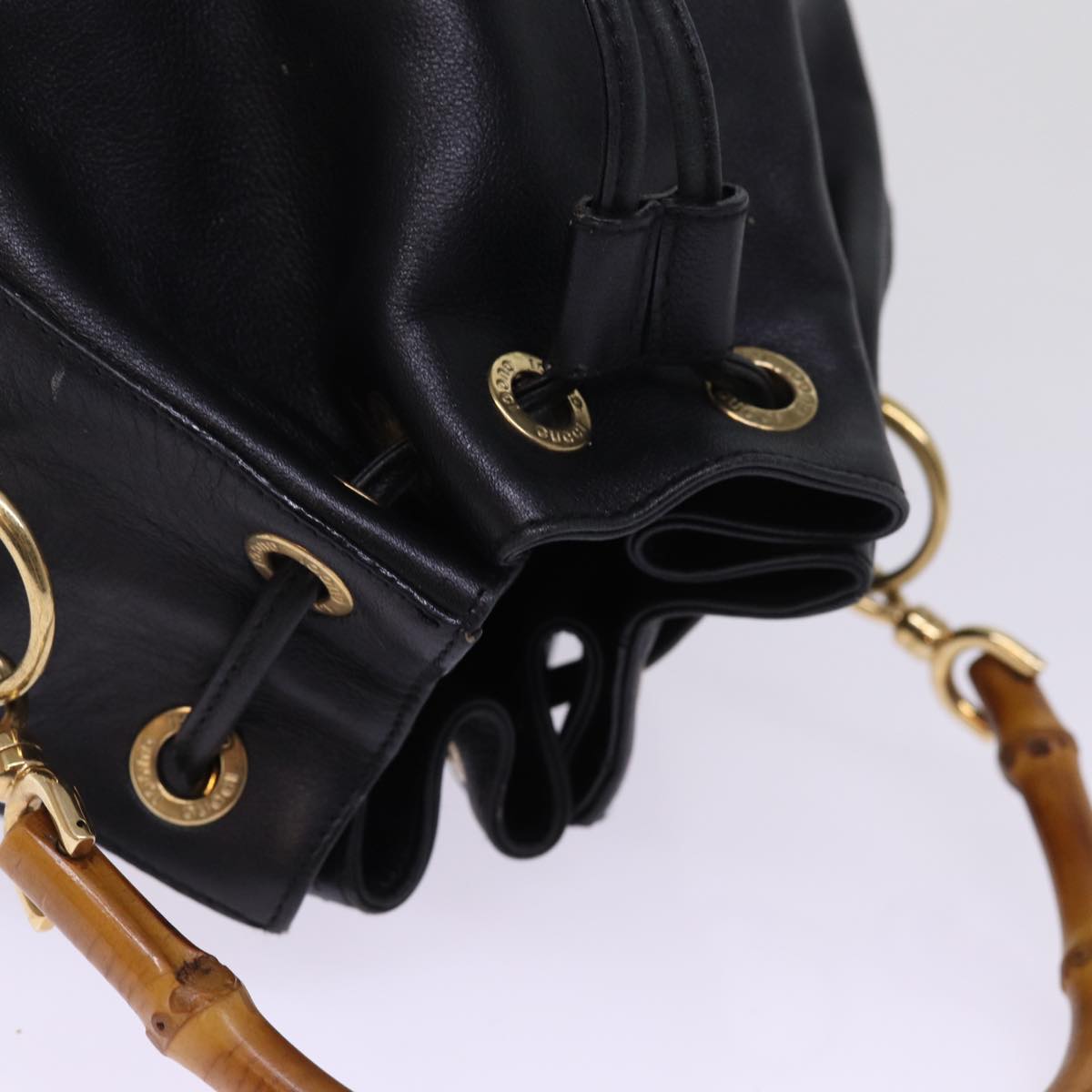 GUCCI Bamboo Hand Bag Leather 2way Black 001 2684 1657 ep4610