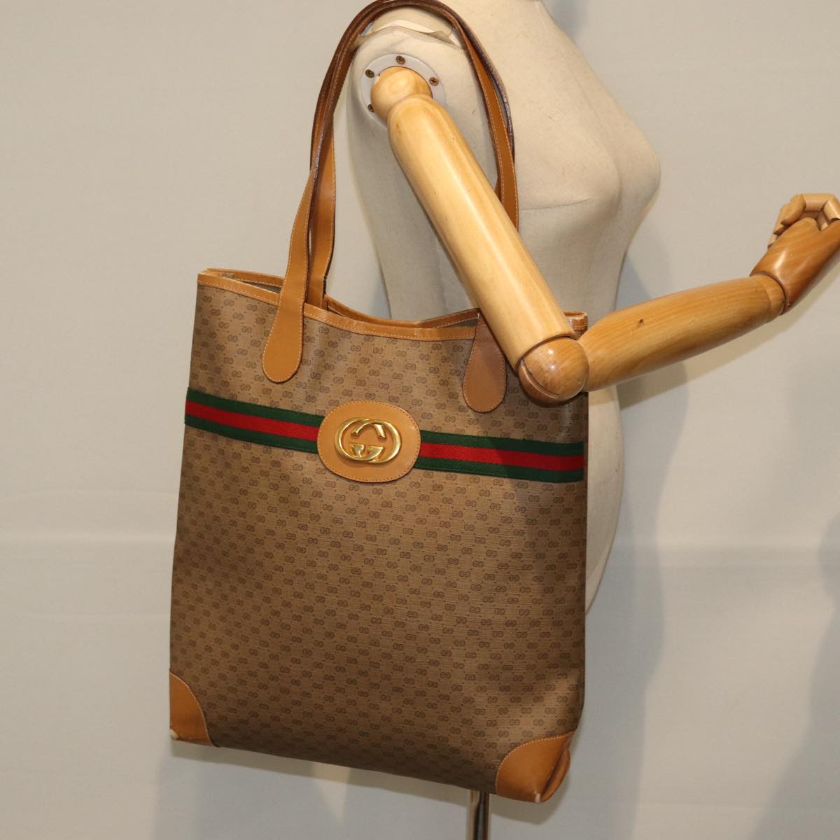 GUCCI Micro GG Supreme Web Sherry Line Tote Bag Beige 002 904 0131 ep4613
