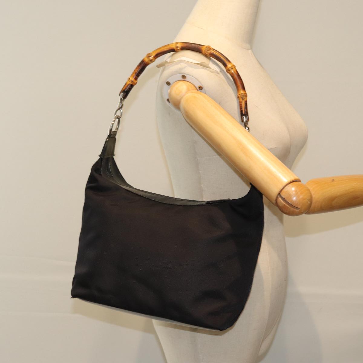 GUCCI Bamboo Shoulder Bag Nylon Black 000 1956 0531 ep4641