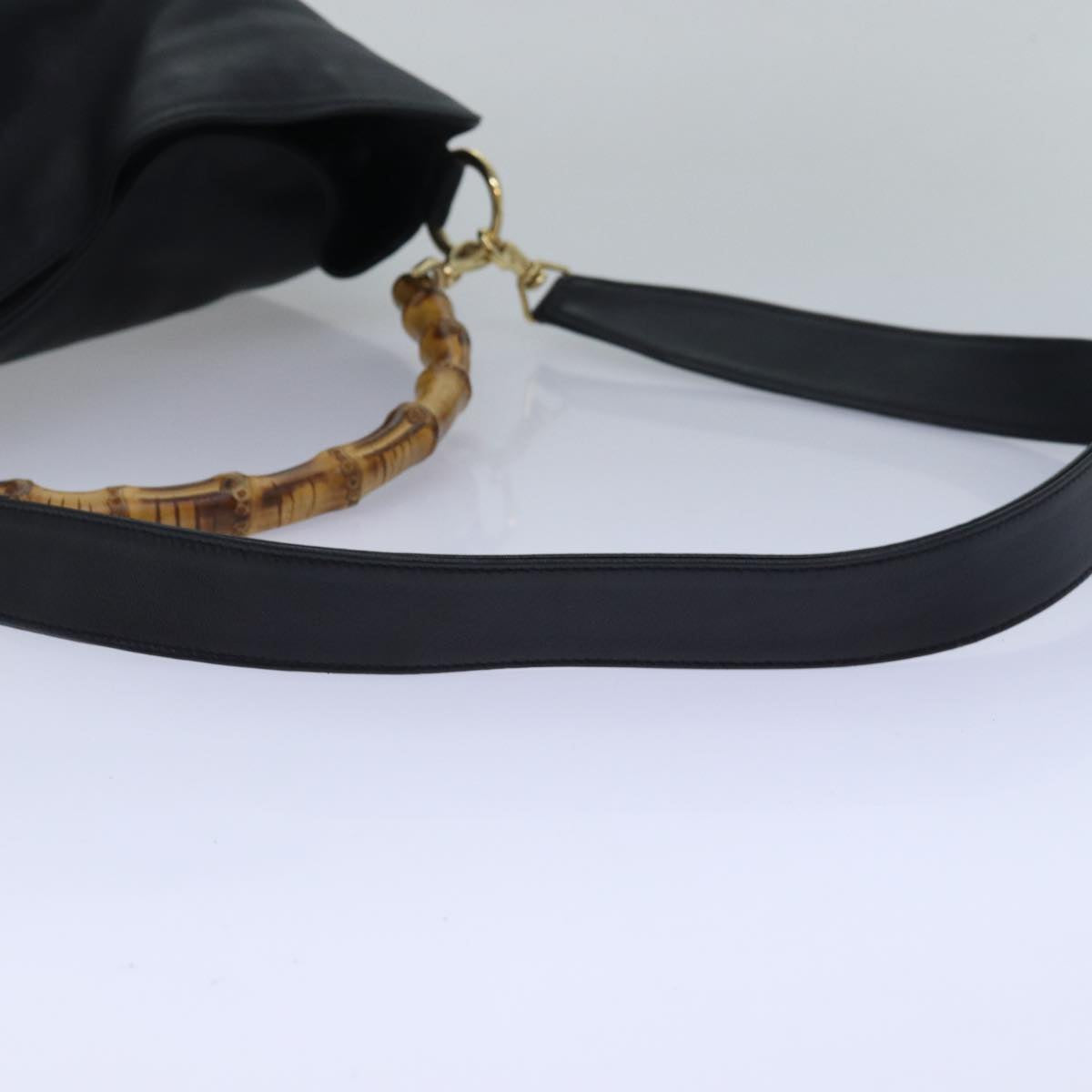 GUCCI Bamboo Hand Bag Leather 2way Black 001 1577 ep4654