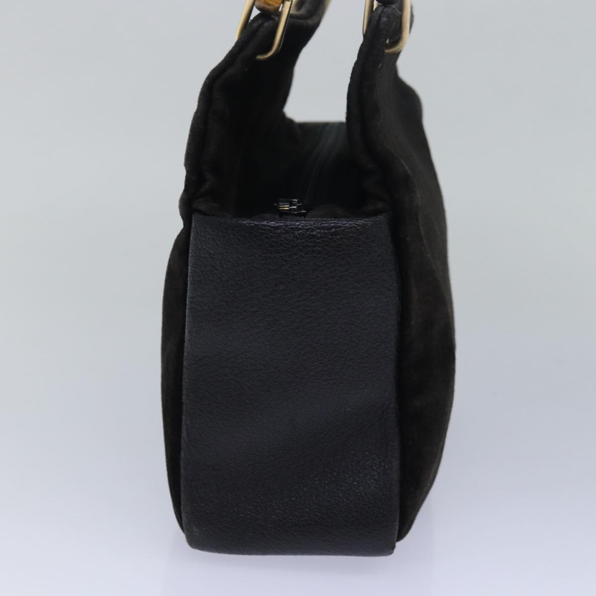 GUCCI Bamboo Hand Bag Suede Leather Brown Black 000 3444 0580 ep4662